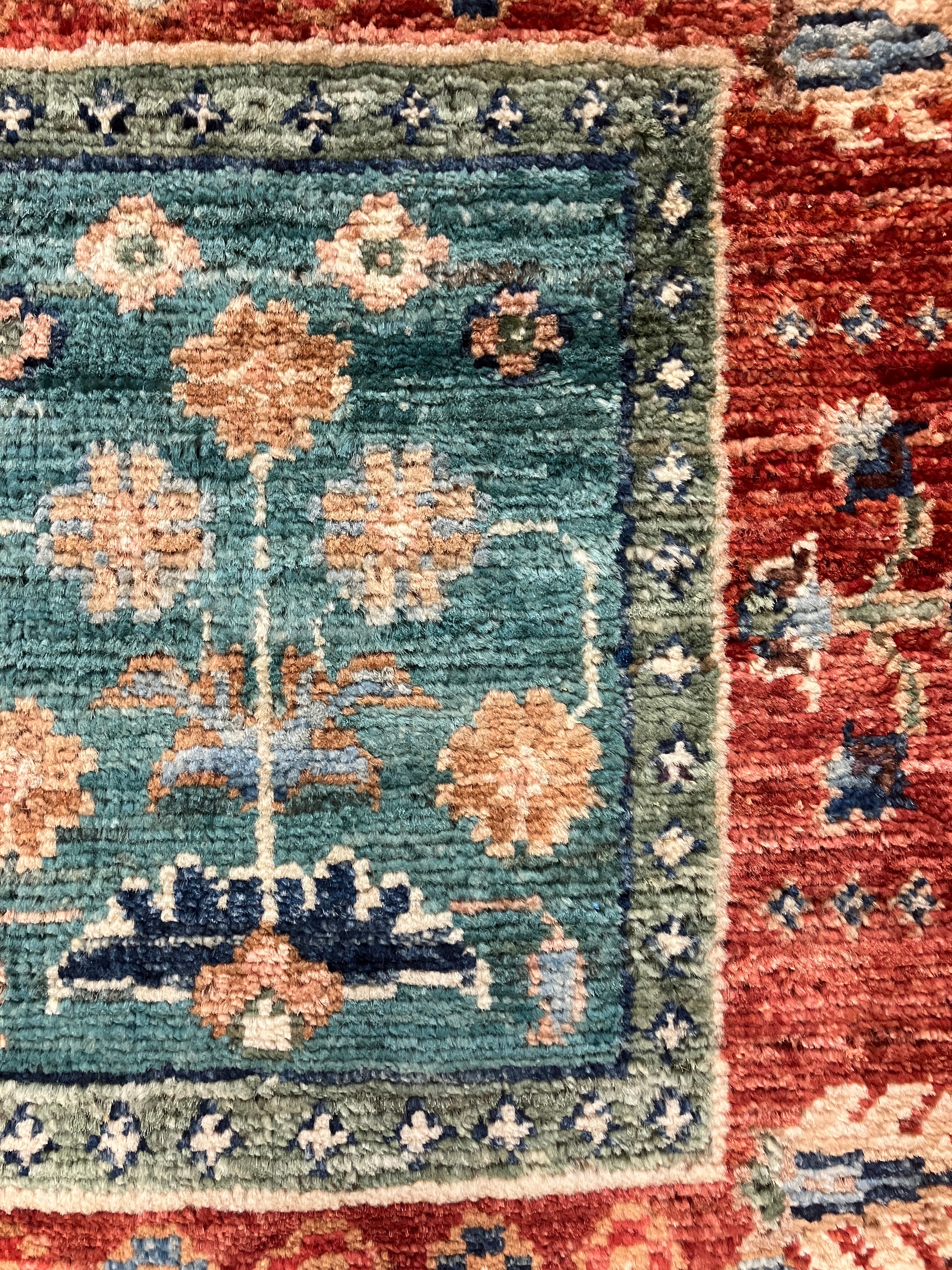 Nirvana Collection - 2' x 3' Rug - Rust Blue Teal Trees - Hand Knotted Traditional Classic Wool Rug