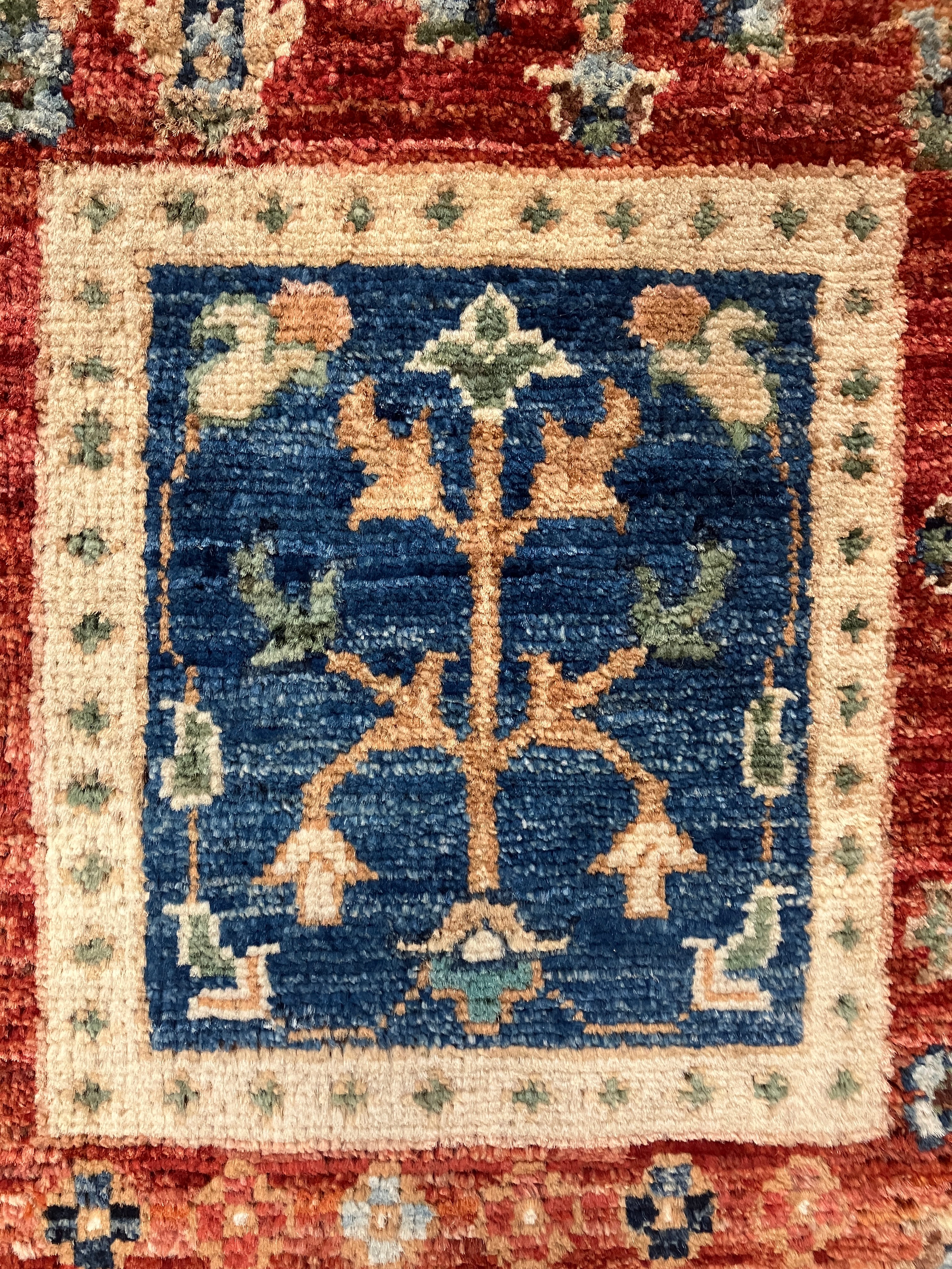 Nirvana Collection - 2' x 3' Rug - Rust Blue Teal Trees - Hand Knotted Traditional Classic Wool Rug