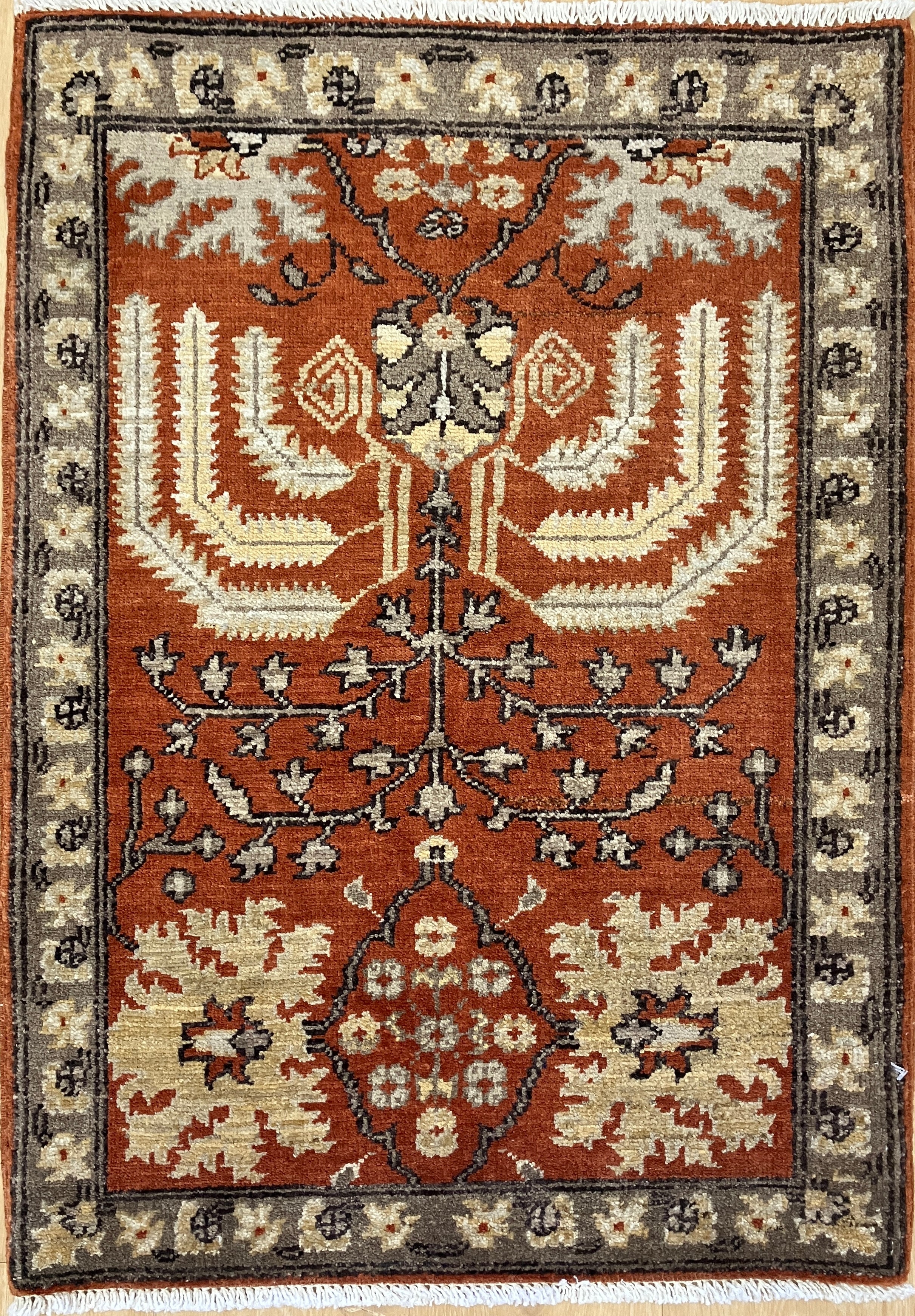 Oushak - 2' 02" x 3' 00" Rug - Earthy Orange, Grey & Ivory - Hand Knotted Traditional Classic Wool Rug