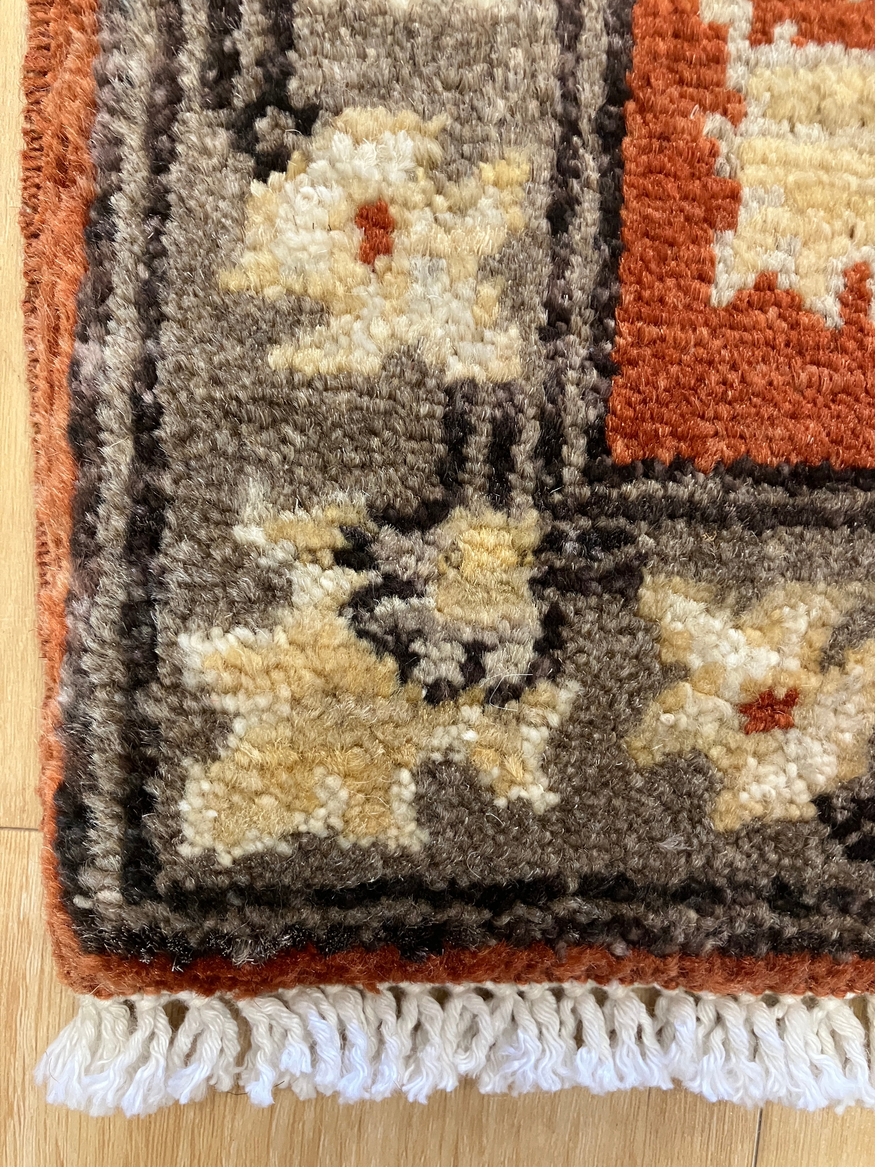 Oushak - 2' 02" x 3' 00" Rug - Earthy Orange, Grey & Ivory - Hand Knotted Traditional Classic Wool Rug