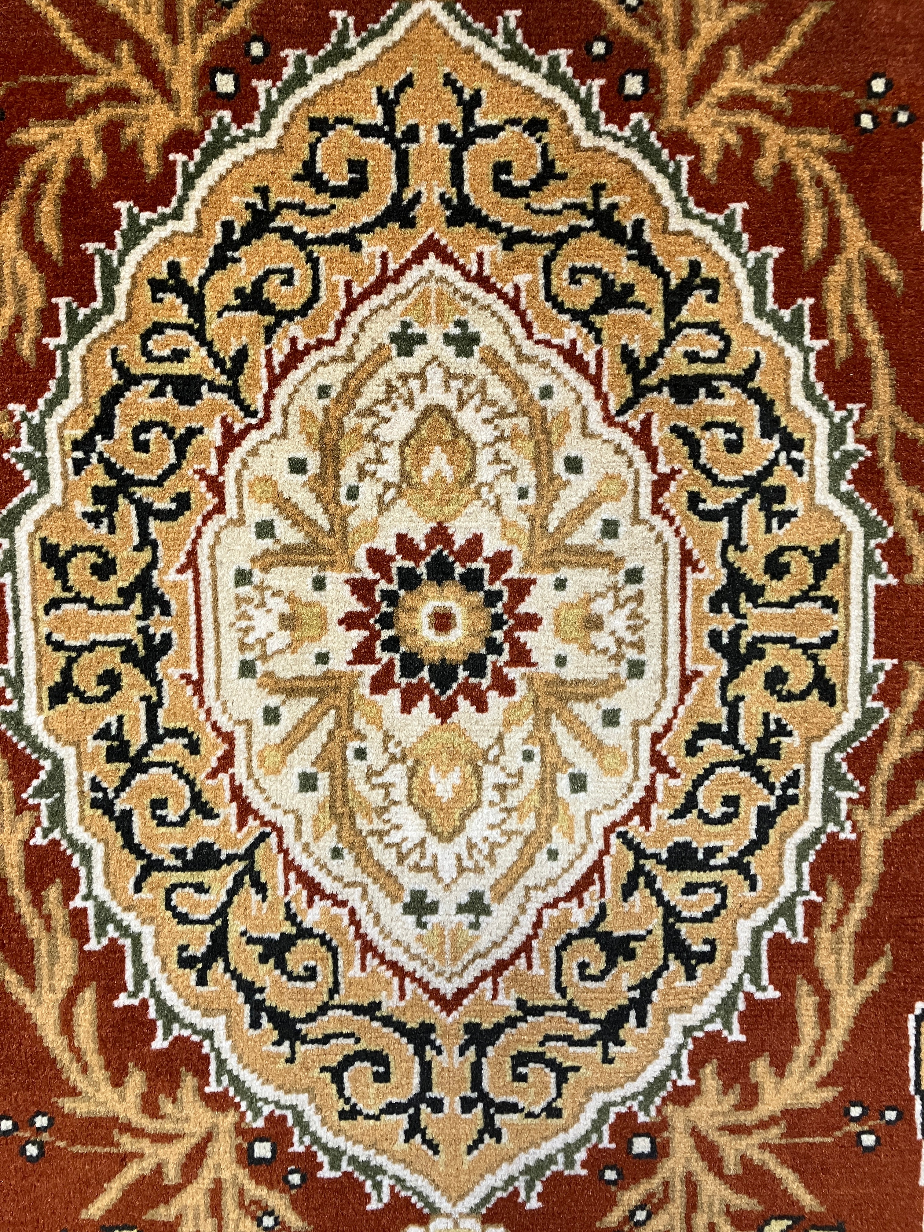 Tabriz - 2' 03" x 3' 03" Rug - Orange / Rust, Green & Ivory - Hand Knotted Traditional Classic Wool Rug