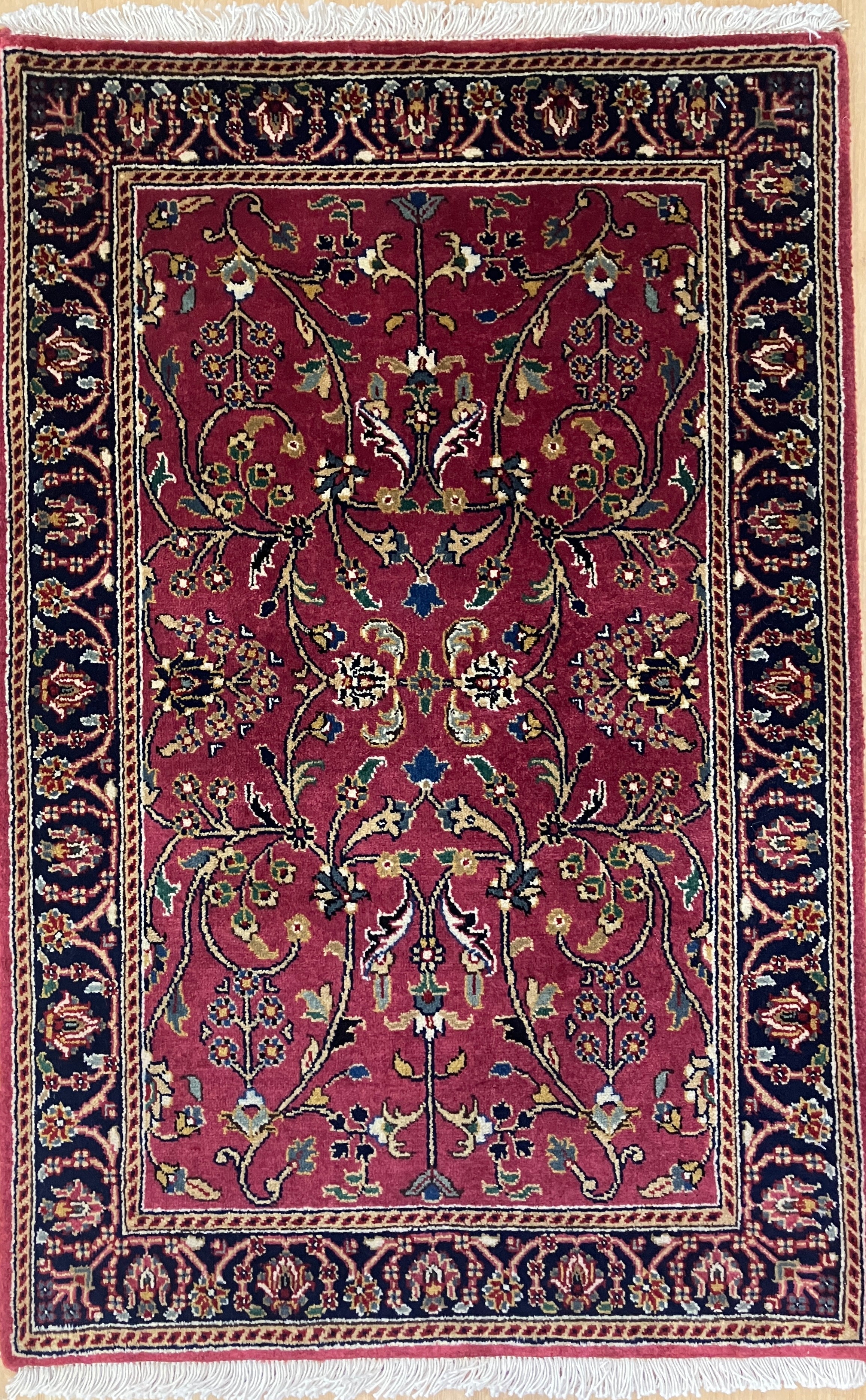 Sarouk - 2' x 3' Rug - Burgundy Multicolor - Hand Knotted Floral Traditional Classic Wool Rug