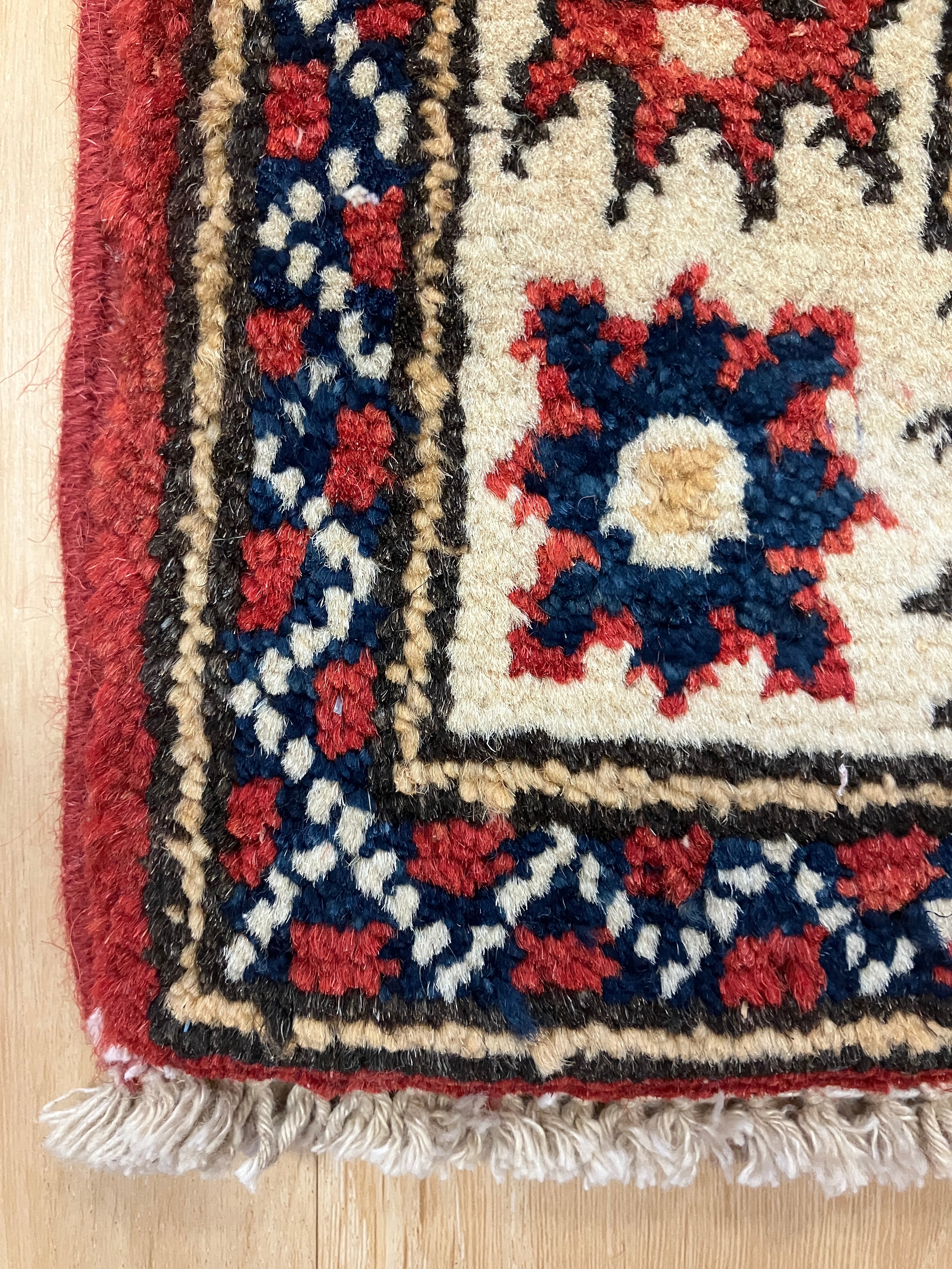 Kazak - 2' x 3' Rug - Red White & Blue - Hand Knotted Traditional Classic Wool Kazak Rug Mat