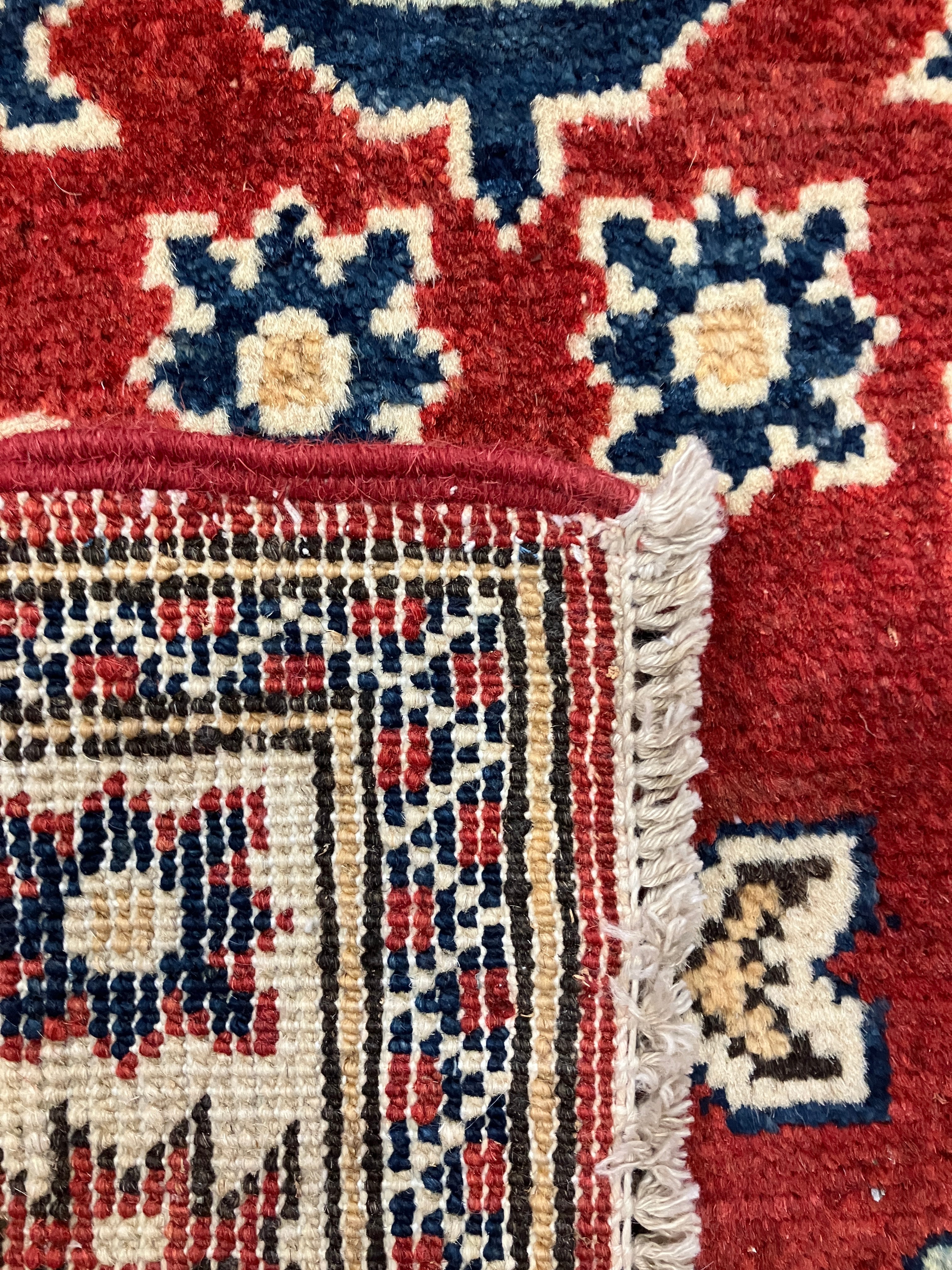 Kazak - 2' x 3' Rug - Red White & Blue - Hand Knotted Traditional Classic Wool Kazak Rug Mat