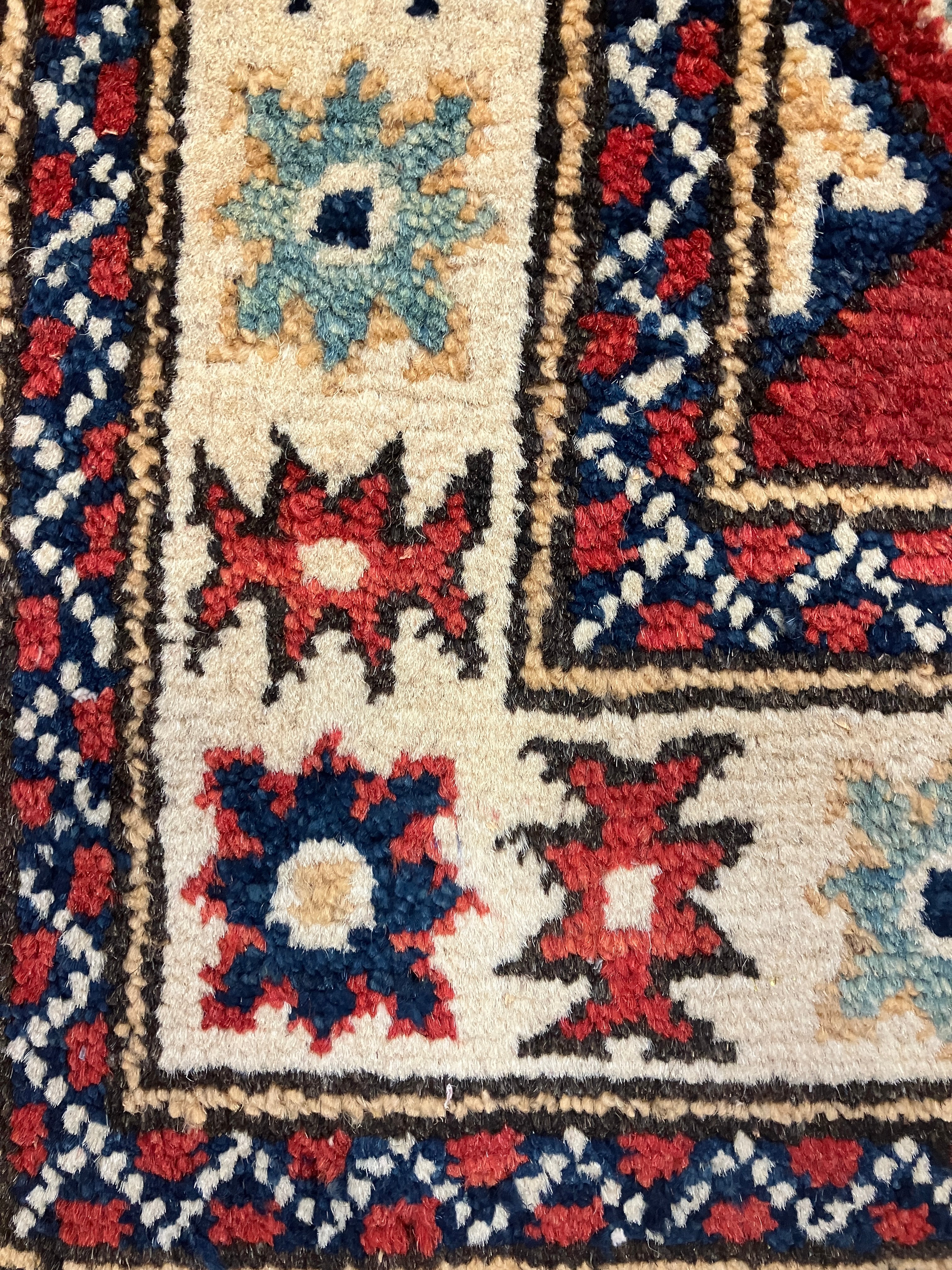 Kazak - 2' x 3' Rug - Red White & Blue - Hand Knotted Traditional Classic Wool Kazak Rug Mat