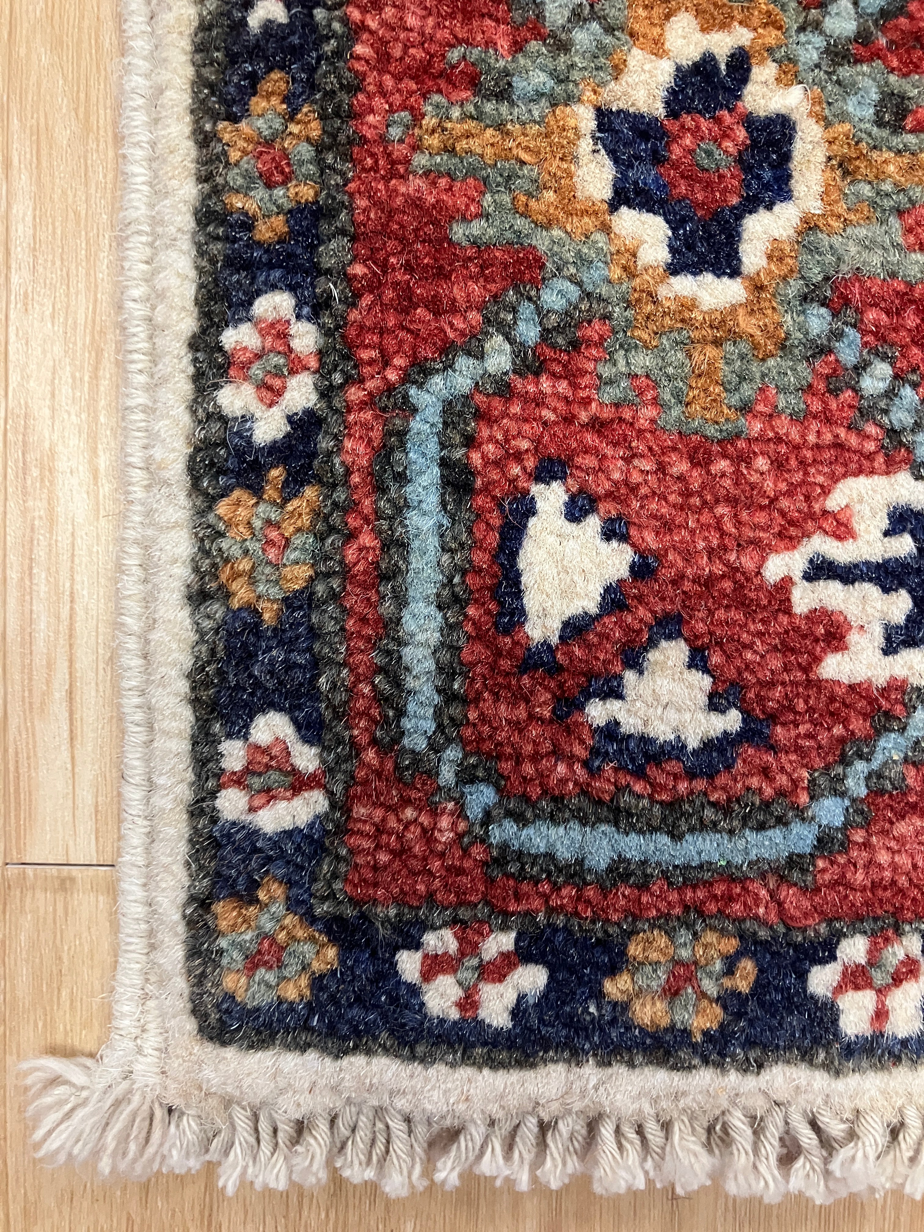 Kazak - 2' x 3' Rug - Ivory Red & Blue - Hand Knotted Traditional Classic Wool Kazak Rug Mat