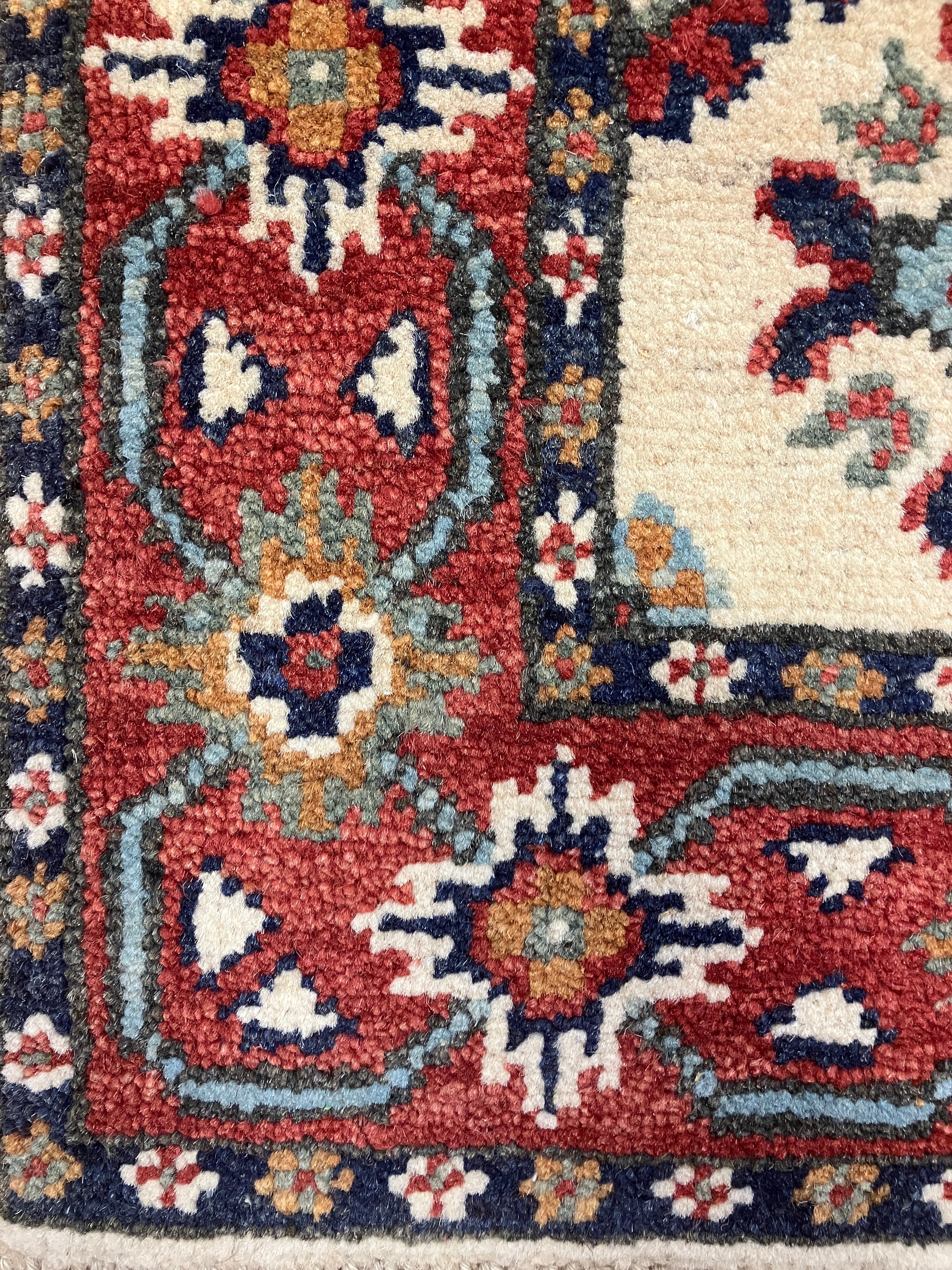 Kazak - 2' x 3' Rug - Ivory Red & Blue - Hand Knotted Traditional Classic Wool Kazak Rug Mat