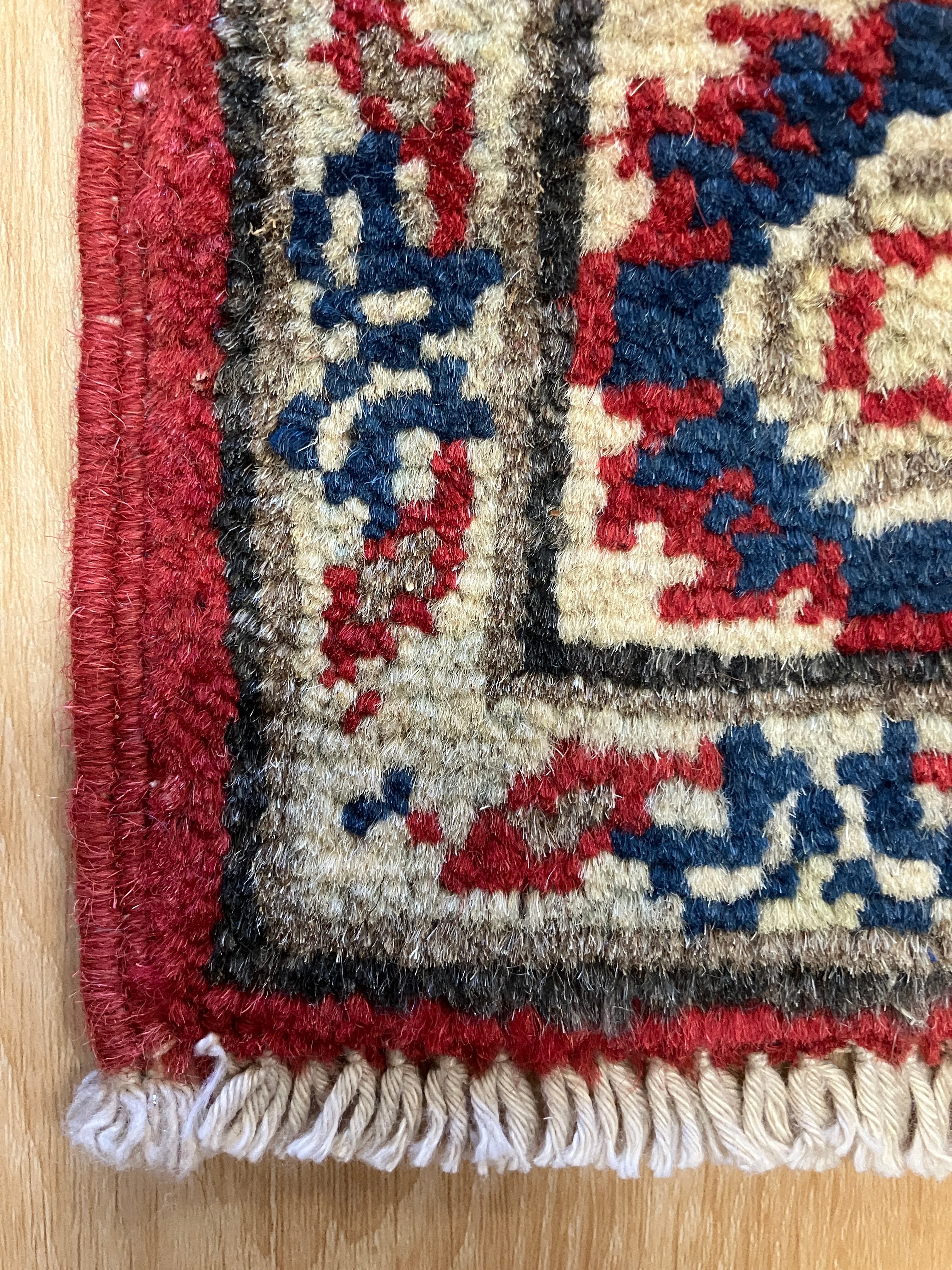 Kazak - 2' x 3' Rug - Red Ivory & Blue - Hand Knotted Traditional Classic Wool Kazak Rug Mat