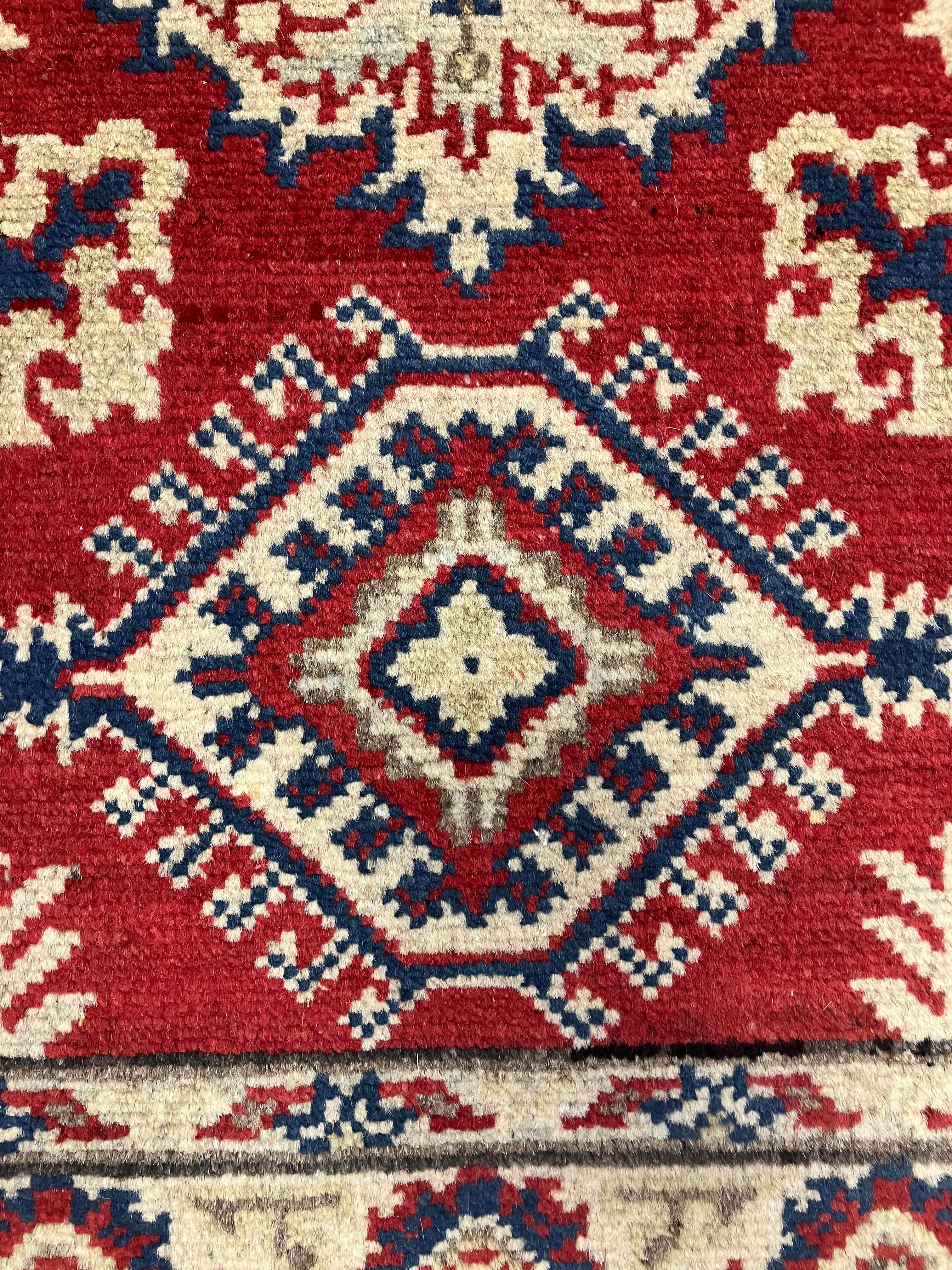 Kazak - 2' x 3' Rug - Red Ivory & Blue - Hand Knotted Traditional Classic Wool Kazak Rug Mat
