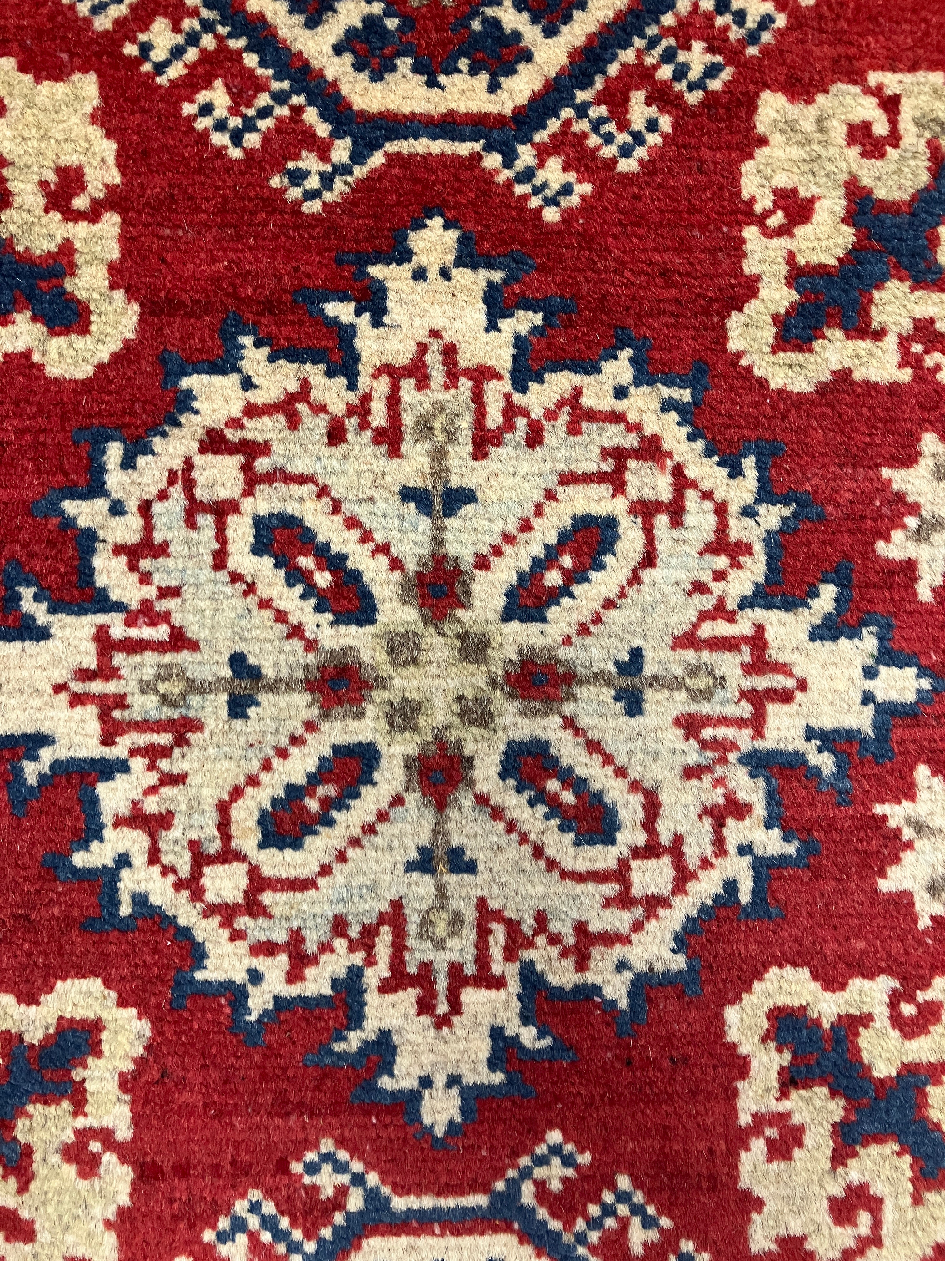 Kazak - 2' x 3' Rug - Red Ivory & Blue - Hand Knotted Traditional Classic Wool Kazak Rug Mat