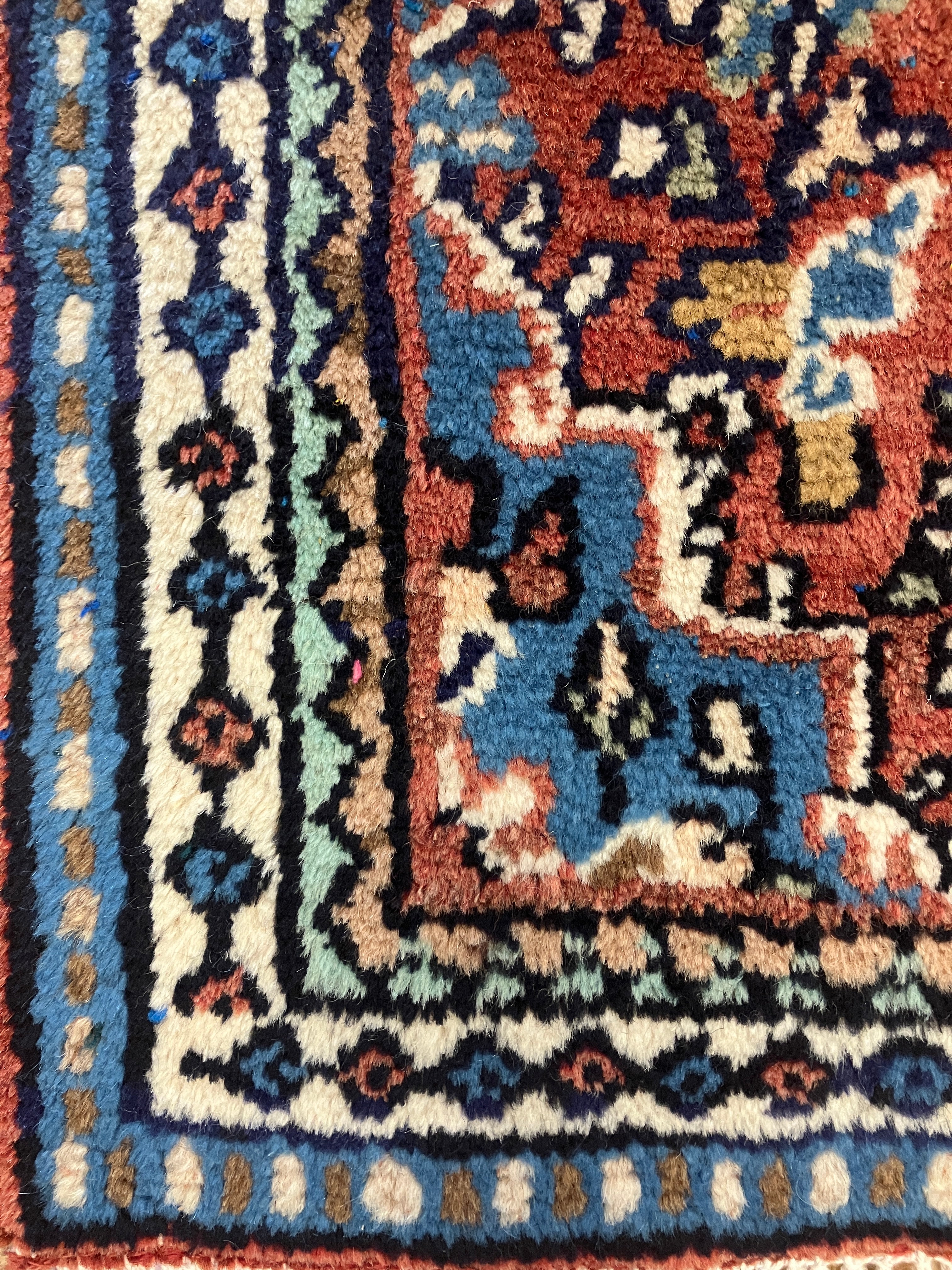 Persian Hamadan - 1' 10" x 2' 10" Rug - Blue & Rust Multicolor - Hand Knotted Traditional Classic Persian Wool Rug Mat