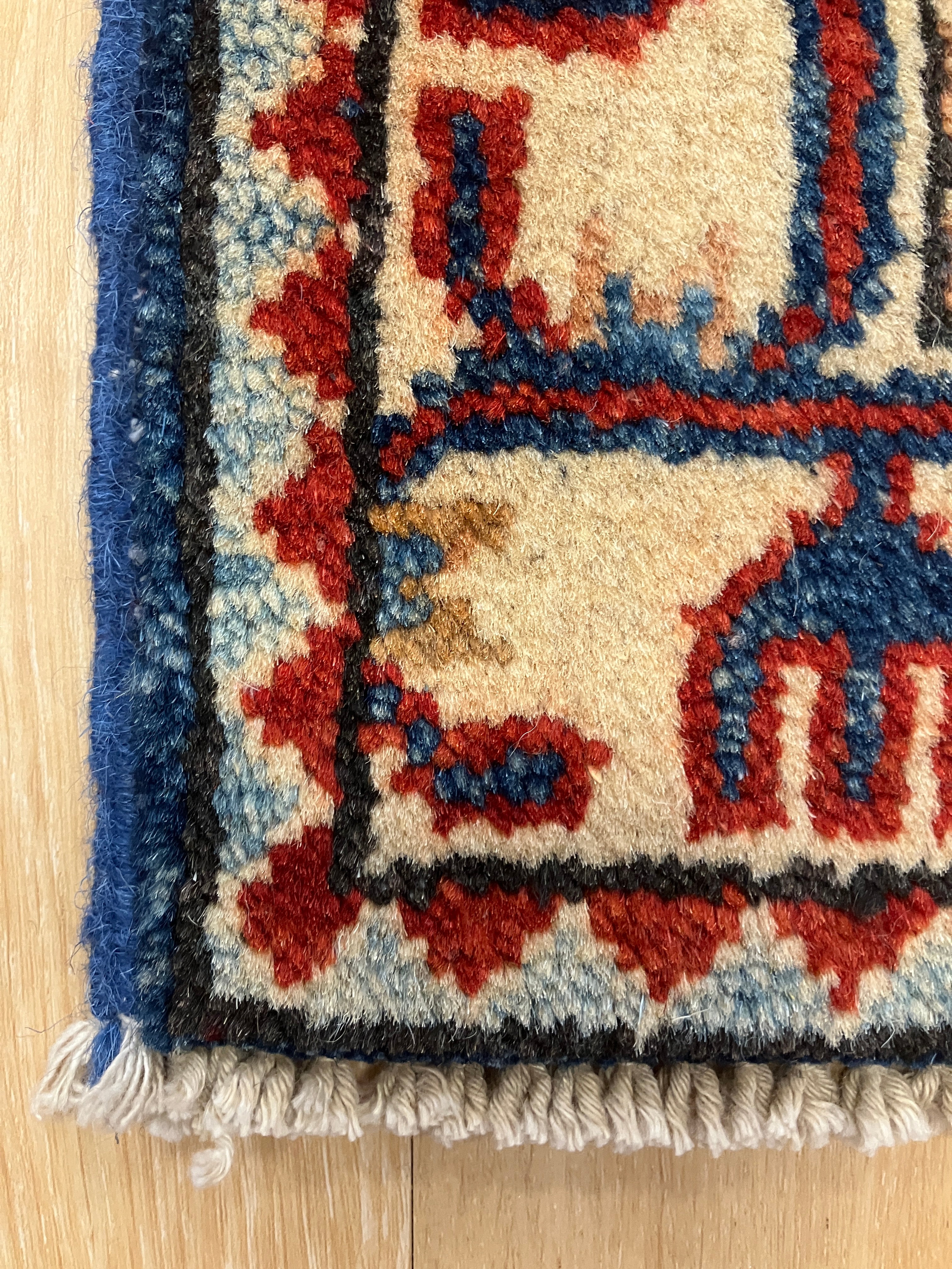 Kazak - 2' x 3' Rug - Blue Red Ivory - Hand Knotted Traditional Classic Wool Kazak Rug Mat