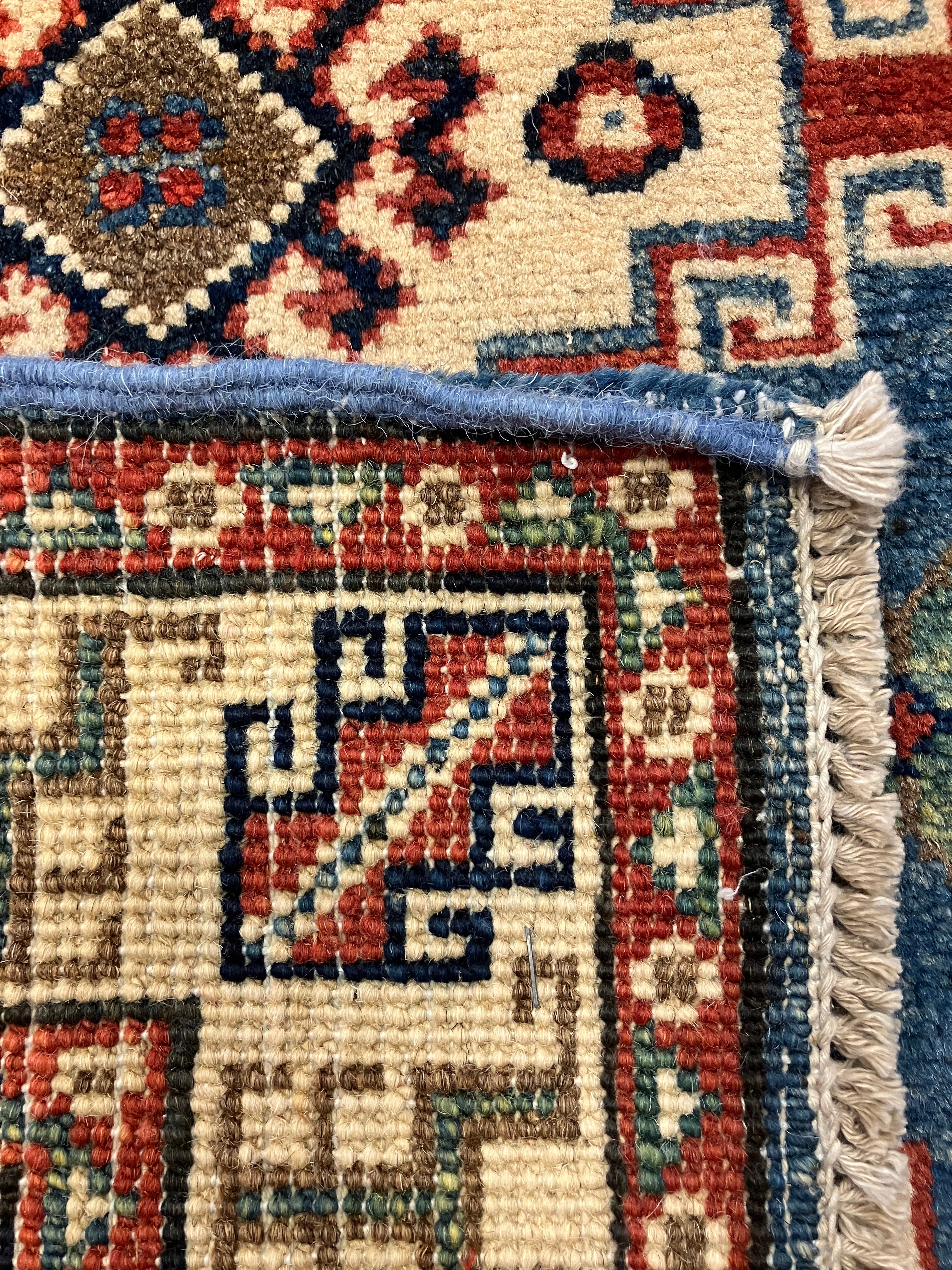 Kazak - 2' x 3' Rug - Blue & Ivory - Hand Knotted Traditional Classic Wool Kazak Rug Mat