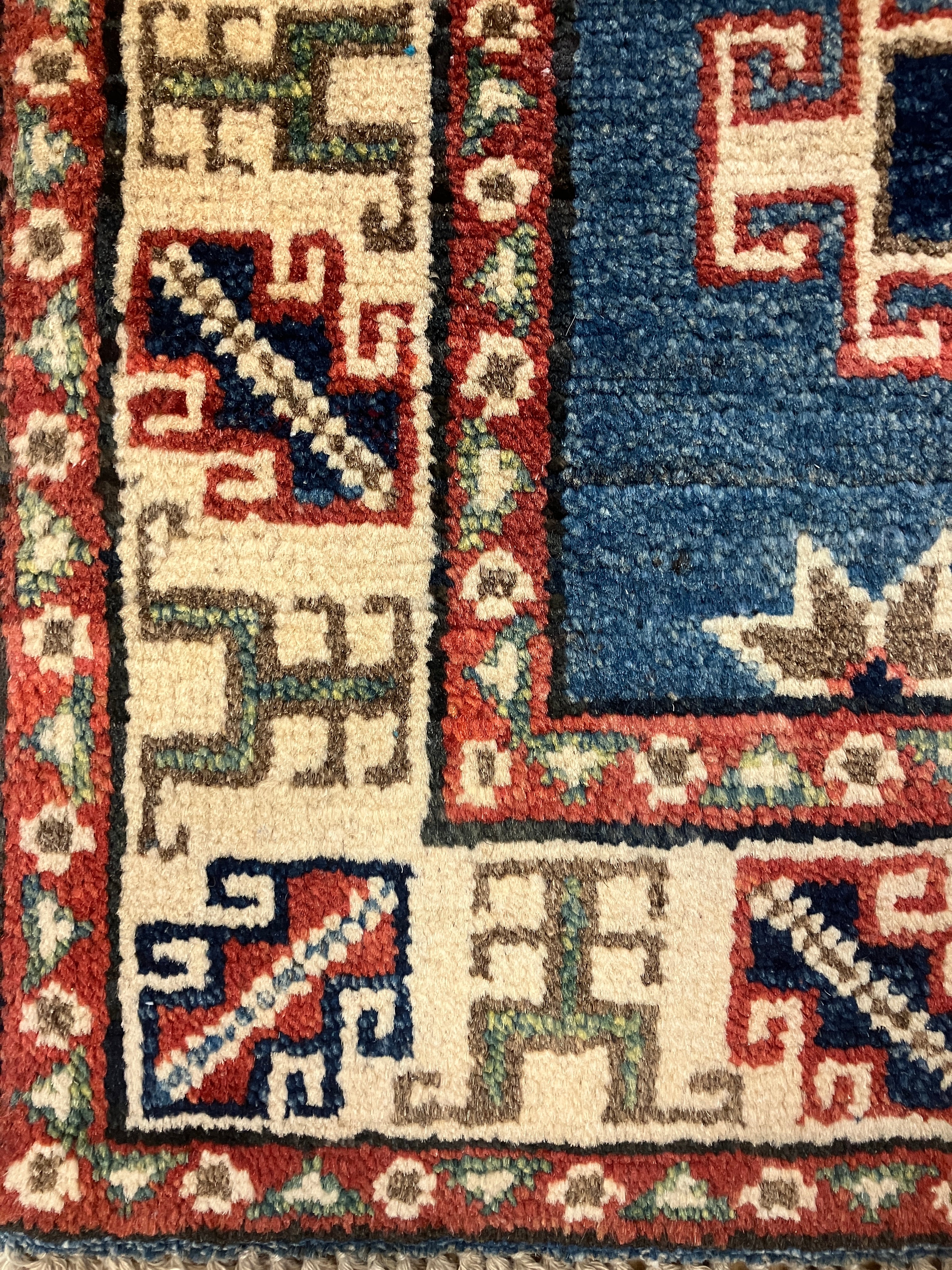 Kazak - 2' x 3' Rug - Blue & Ivory - Hand Knotted Traditional Classic Wool Kazak Rug Mat