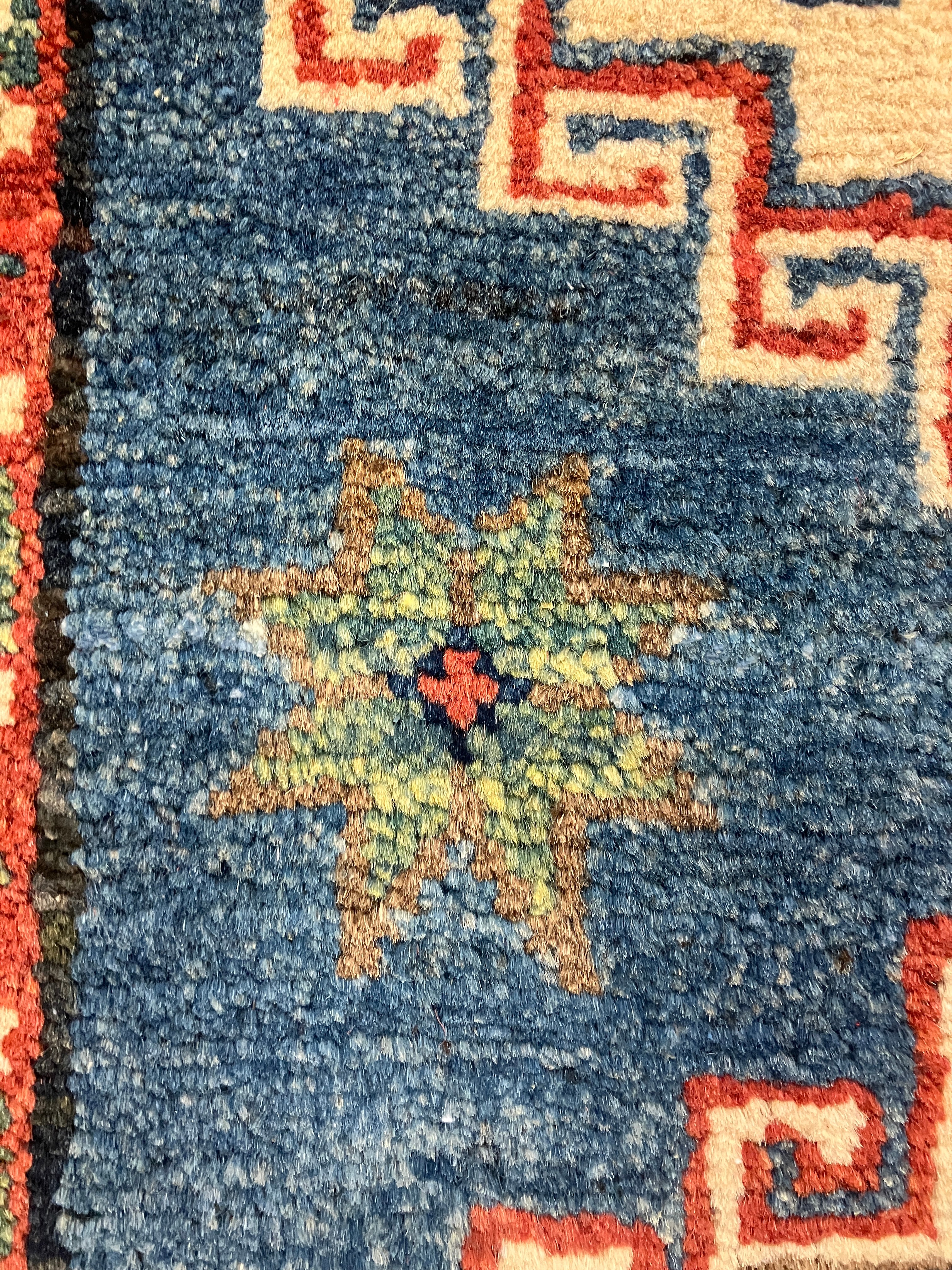 Kazak - 2' x 3' Rug - Blue & Ivory - Hand Knotted Traditional Classic Wool Kazak Rug Mat