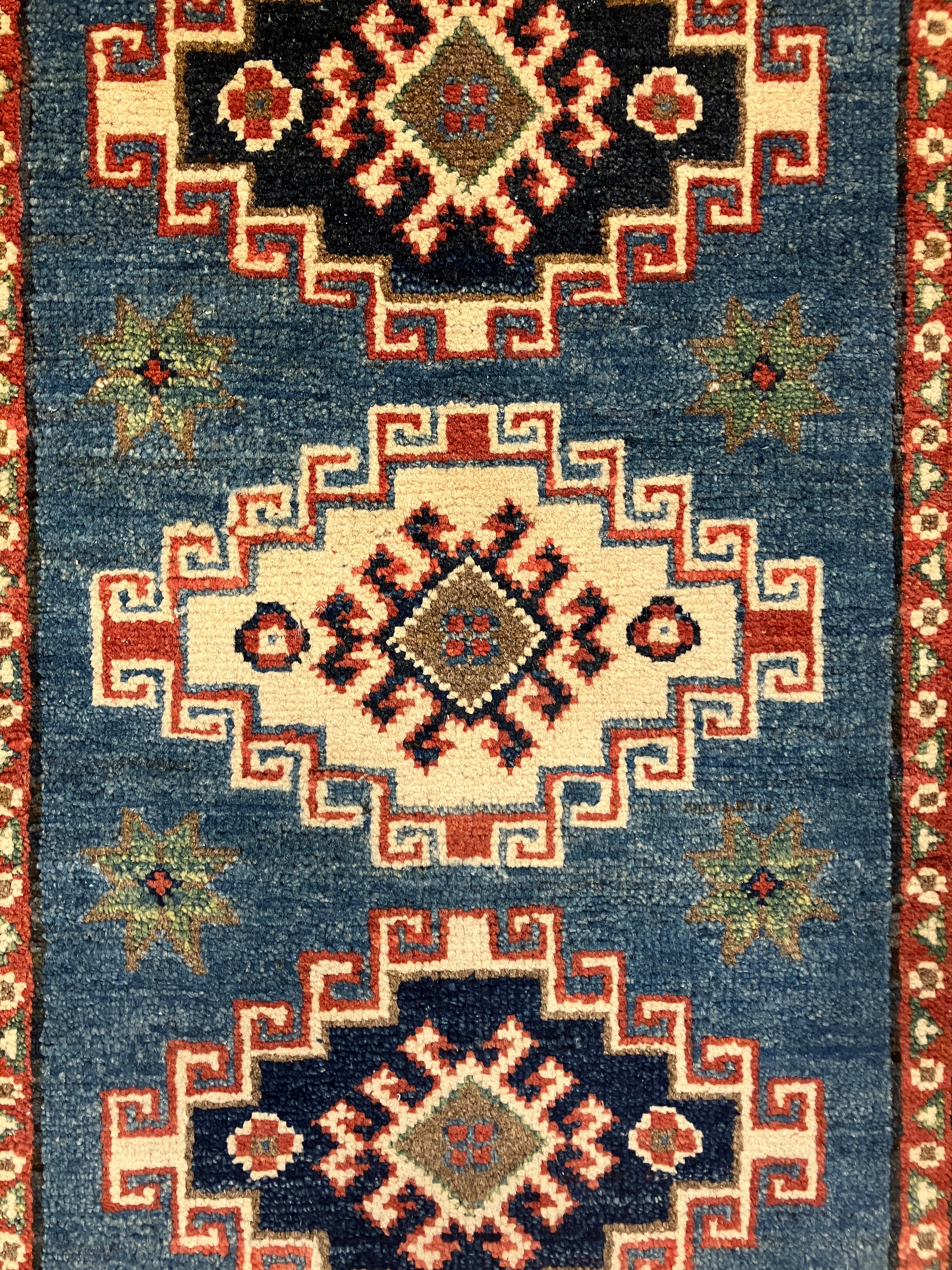 Kazak - 2' x 3' Rug - Blue & Ivory - Hand Knotted Traditional Classic Wool Kazak Rug Mat