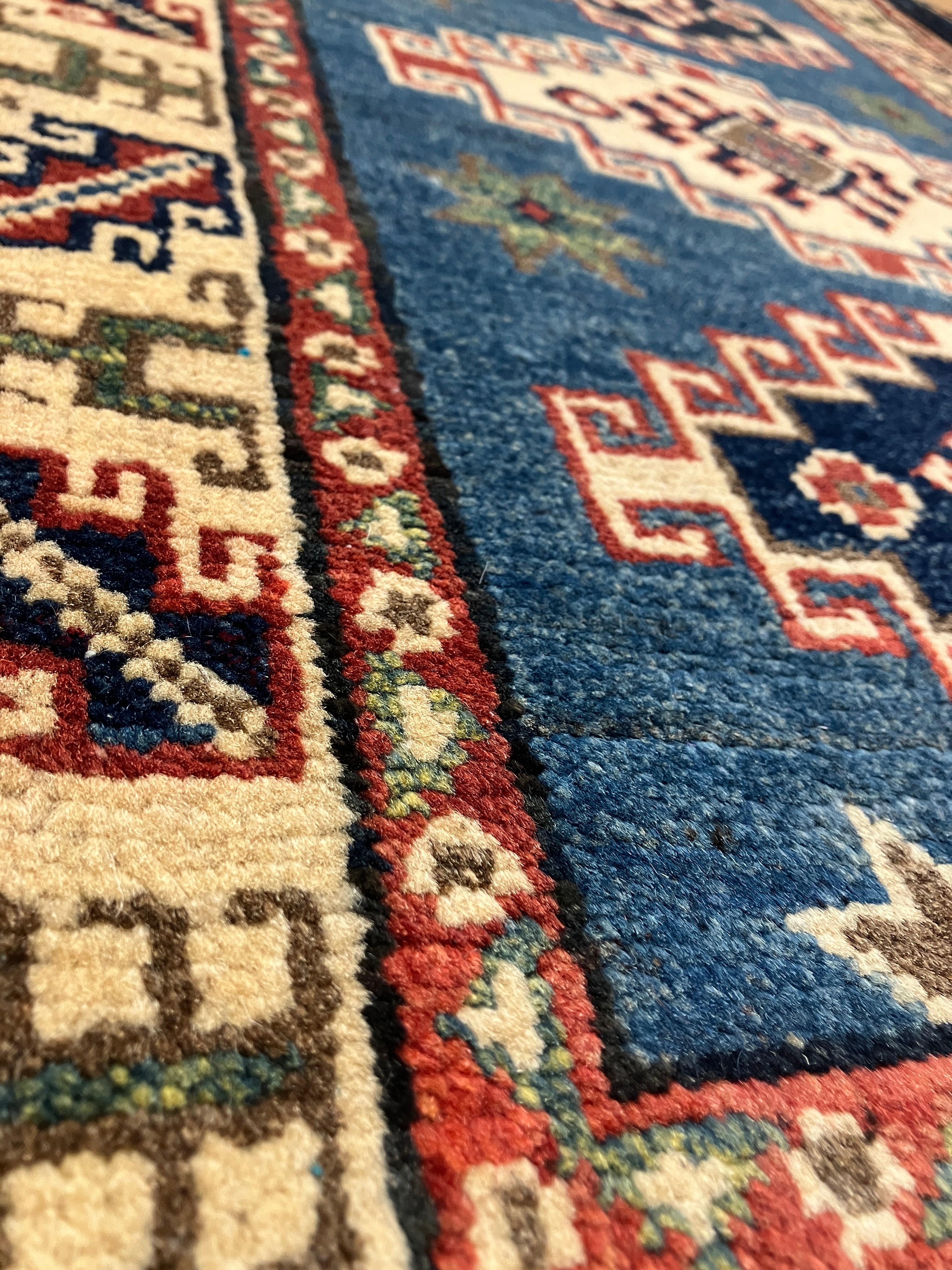 Kazak - 2' x 3' Rug - Blue & Ivory - Hand Knotted Traditional Classic Wool Kazak Rug Mat