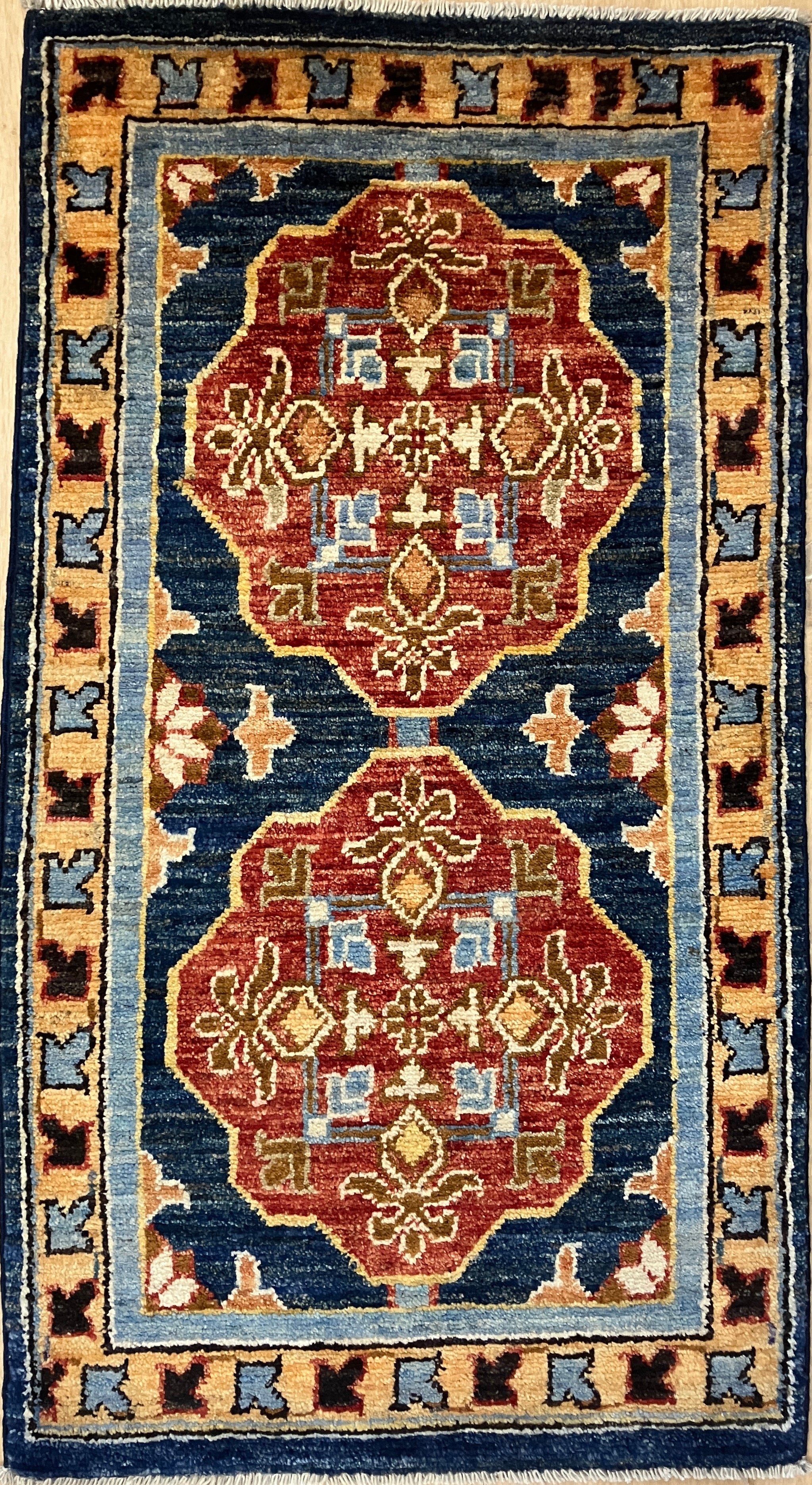 Nirvana Collection - 2' x 3' Rug - Blue & Rust - Hand Knotted Traditional Classic Wool Rug Mat