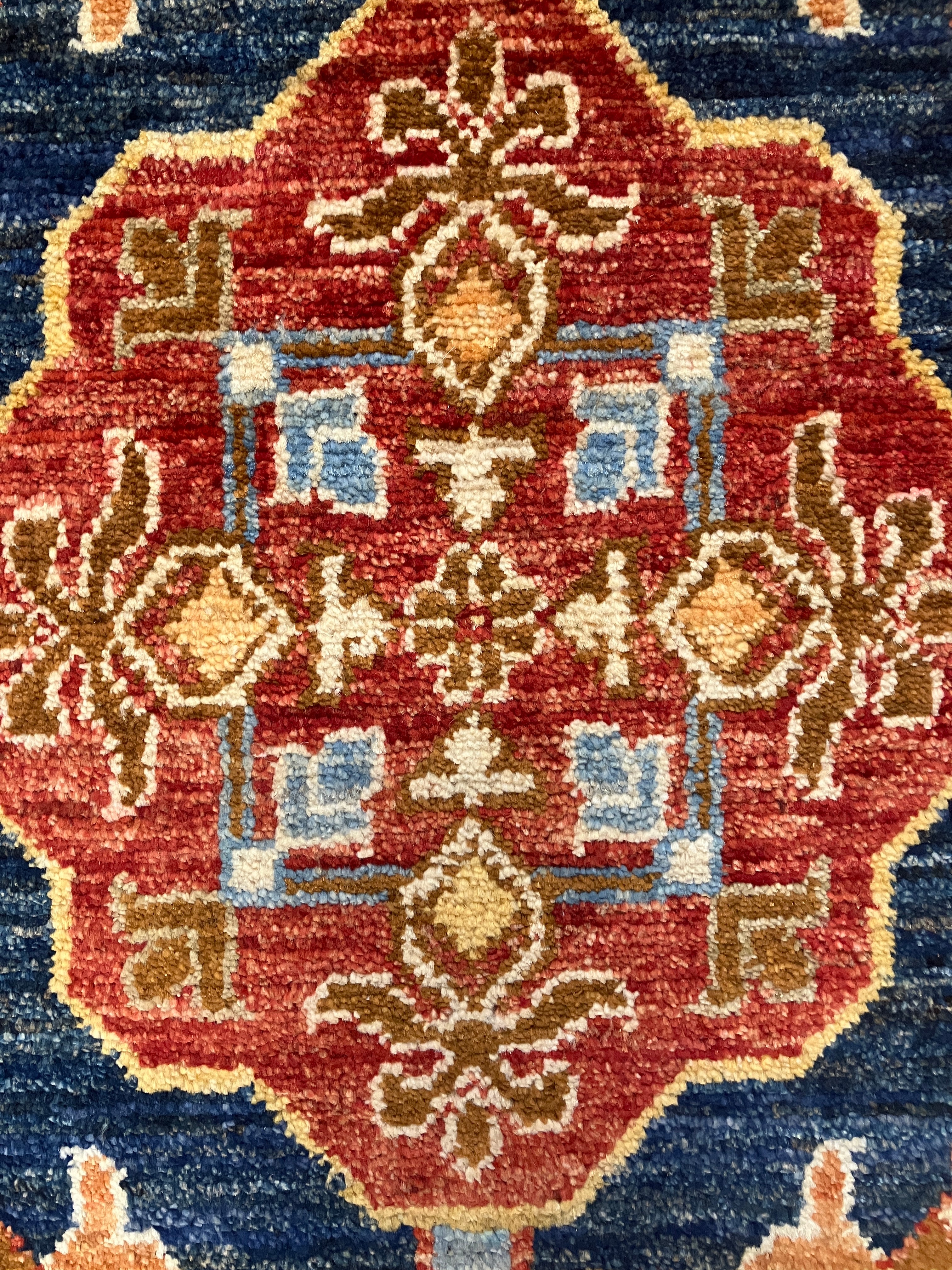 Nirvana Collection - 2' x 3' Rug - Blue & Rust - Hand Knotted Traditional Classic Wool Rug Mat