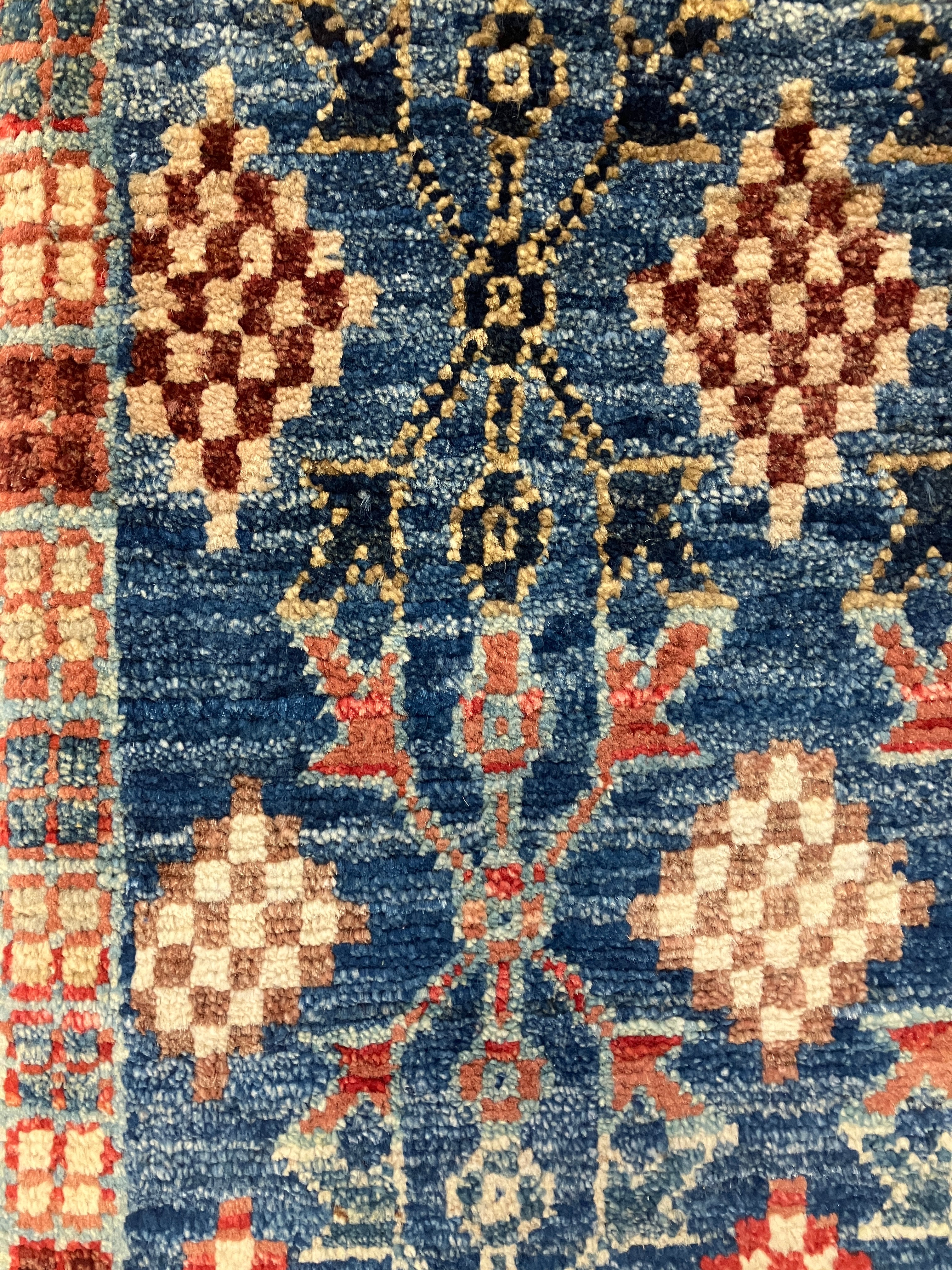 Nirvana Collection - 1' 08" x 3' 03" Rug - Blue Multicolor Diamonds - Hand Knotted Traditional Classic Wool Rug Mat