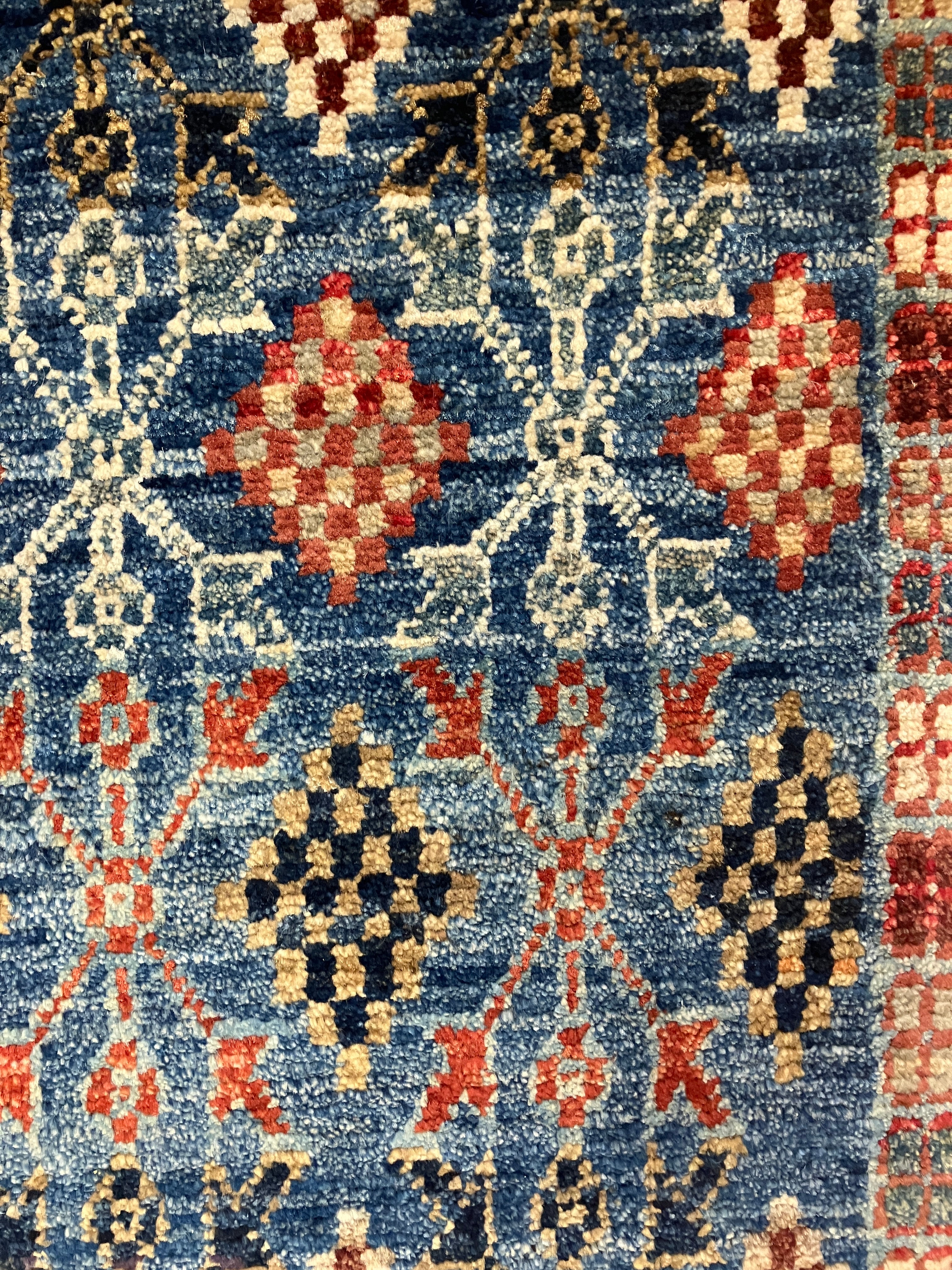 Nirvana Collection - 1' 08" x 3' 03" Rug - Blue Multicolor Diamonds - Hand Knotted Traditional Classic Wool Rug Mat