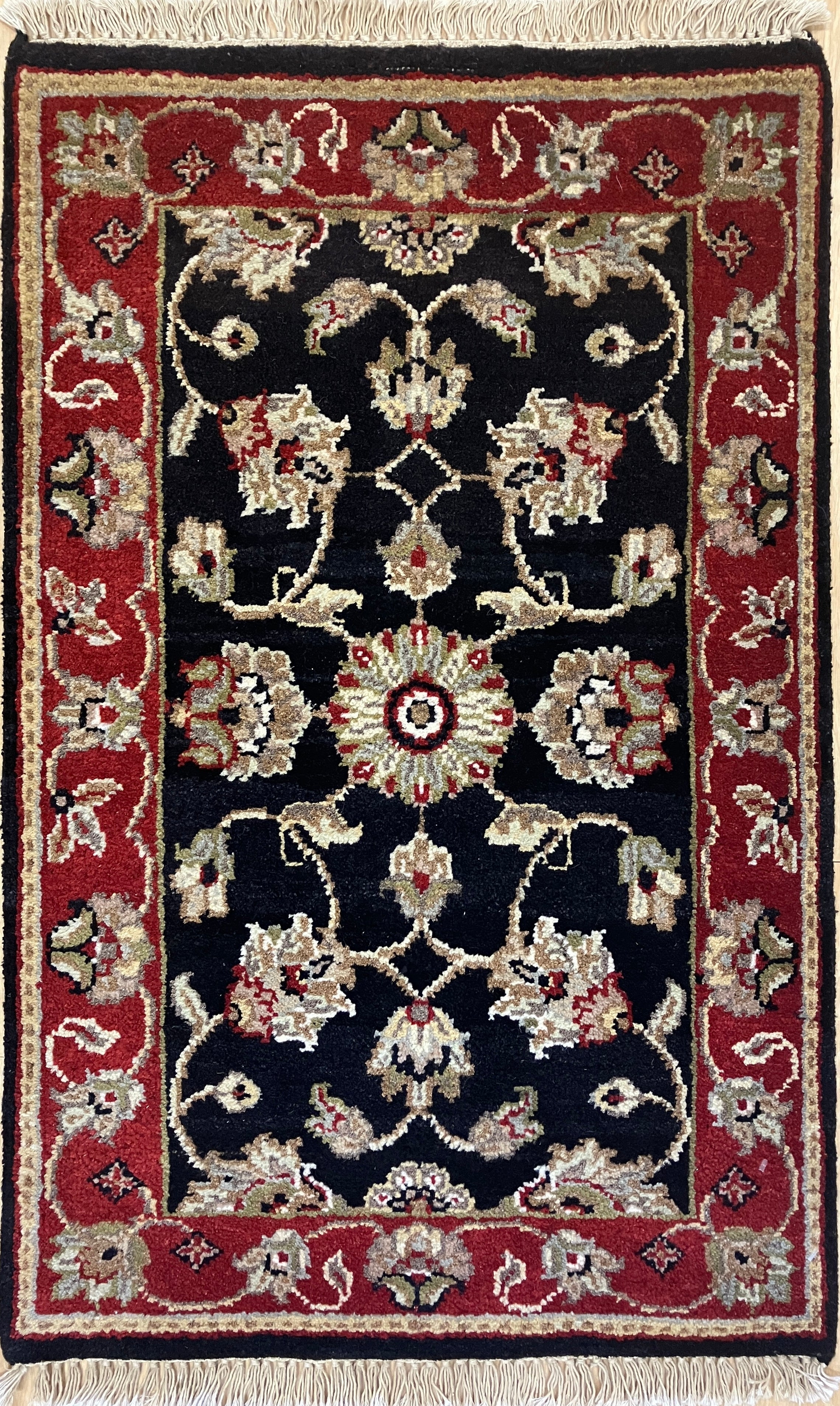 Tabriz - 2' x 3' Rug - Black & Red - Hand Knotted Traditional Classic Wool Rug