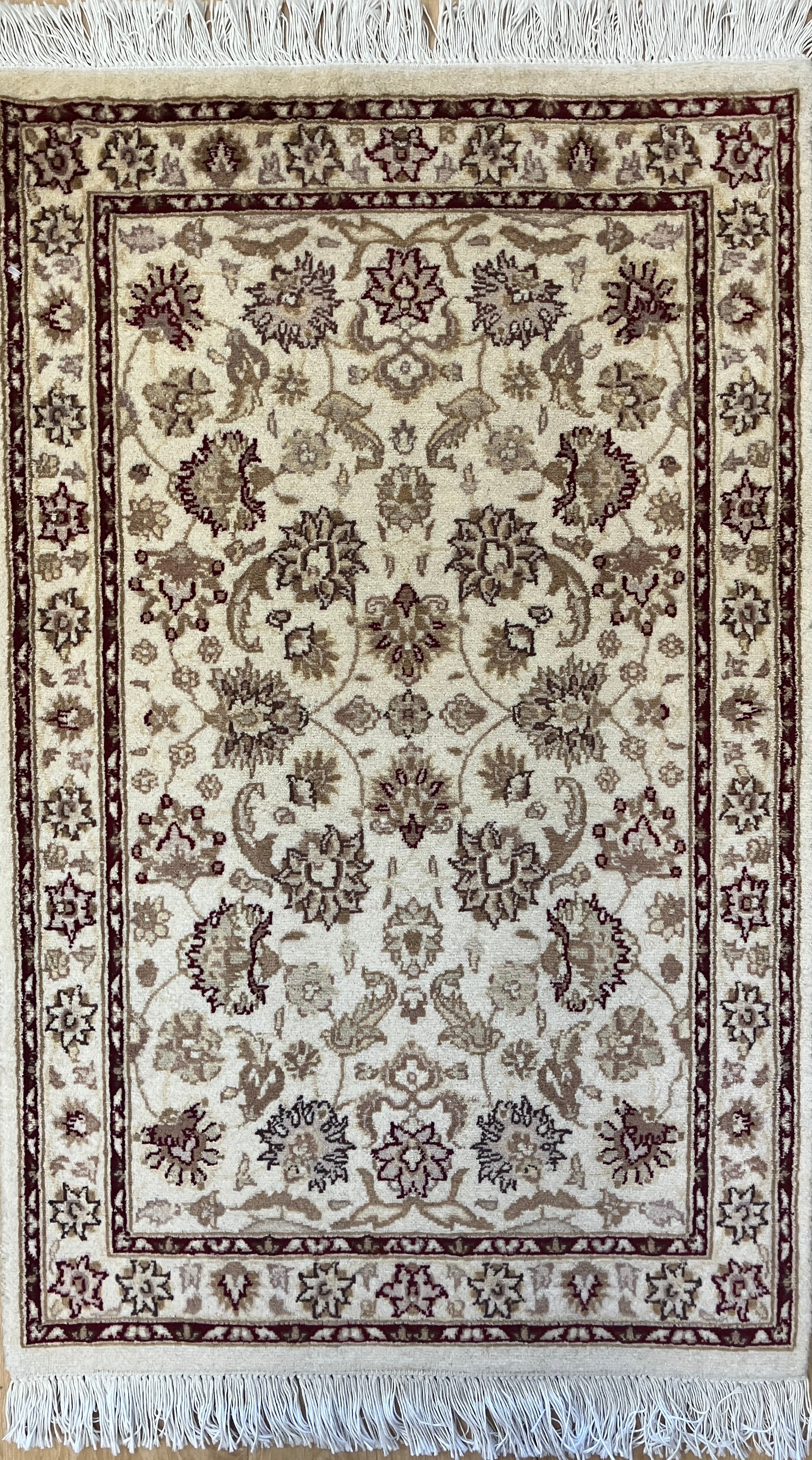 Tabriz - 2' 00" x 3' 02" Rug - Ivory Red Brown - Hand Knotted Traditional Classic Wool Rug