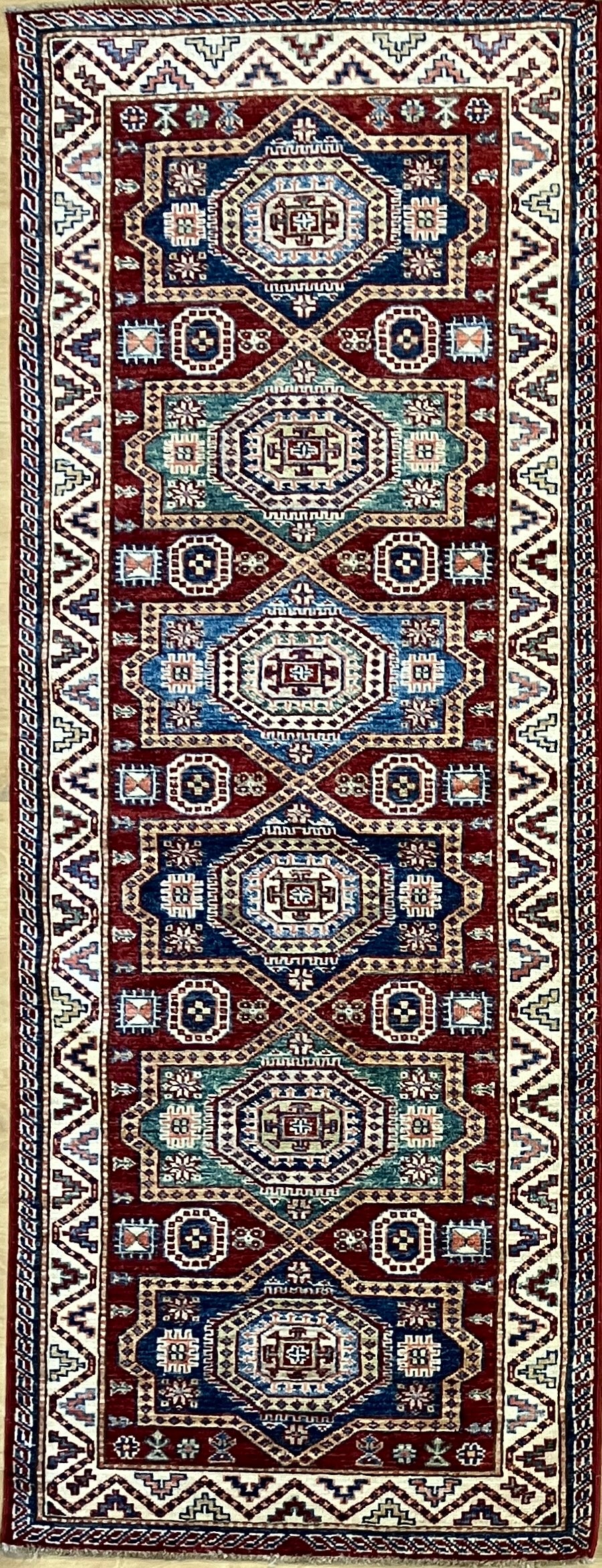 Super Kazak Runner - 2' 07" x 6' 09" -Red Multicolor - Hand Knotted Wool Traditional Classic Kazak Runner