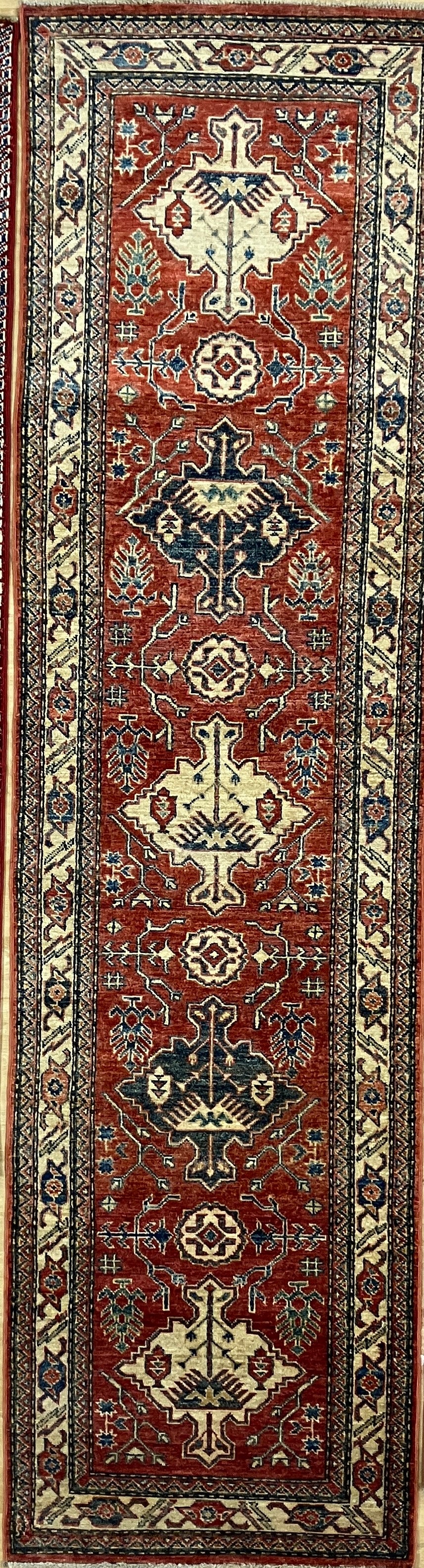 Super Kazak Runner - 2' 06" x 9' 02" -Red Multicolor - Hand Knotted Wool Traditional Classic Kazak Runner