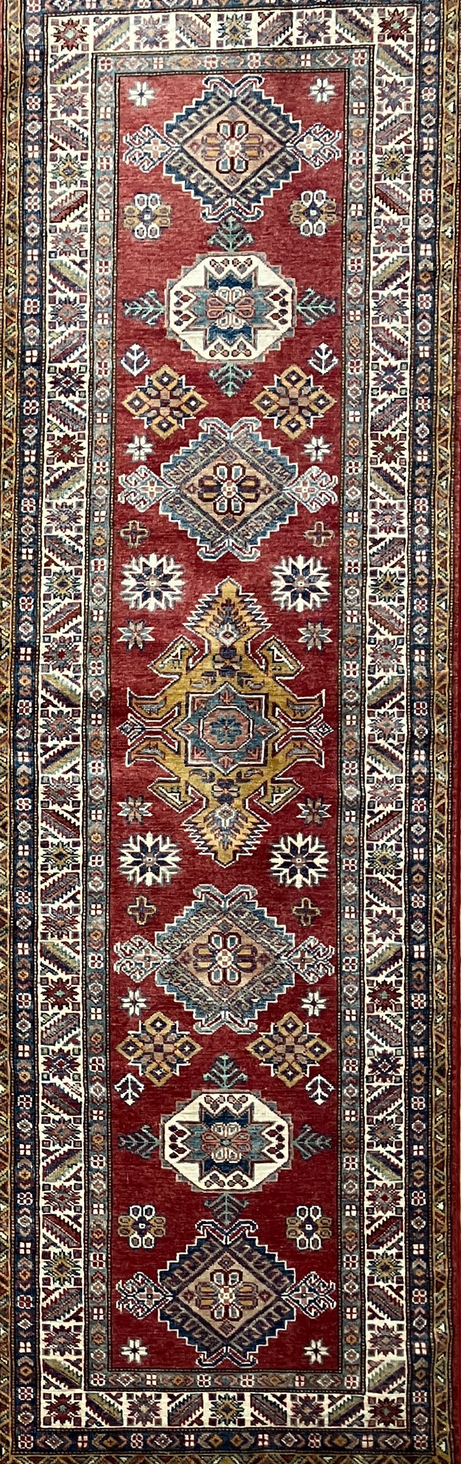 Super Kazak Runner - 2' 07" x 8' 06" - Red Multicolor - Hand Knotted Wool Traditional Classic Kazak Runner