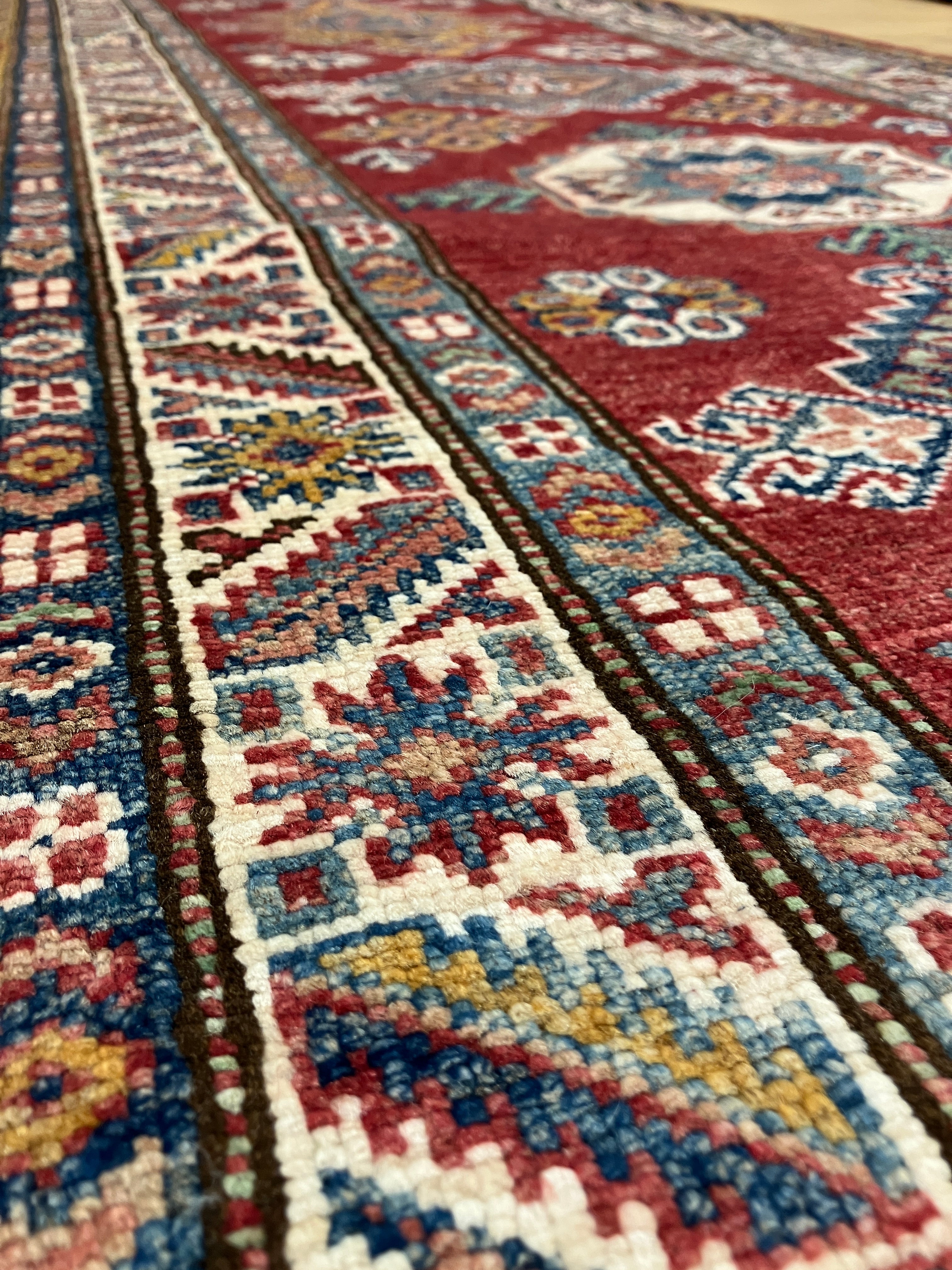 Super Kazak Runner - 2' 07" x 8' 06" - Red Multicolor - Hand Knotted Wool Traditional Classic Kazak Runner