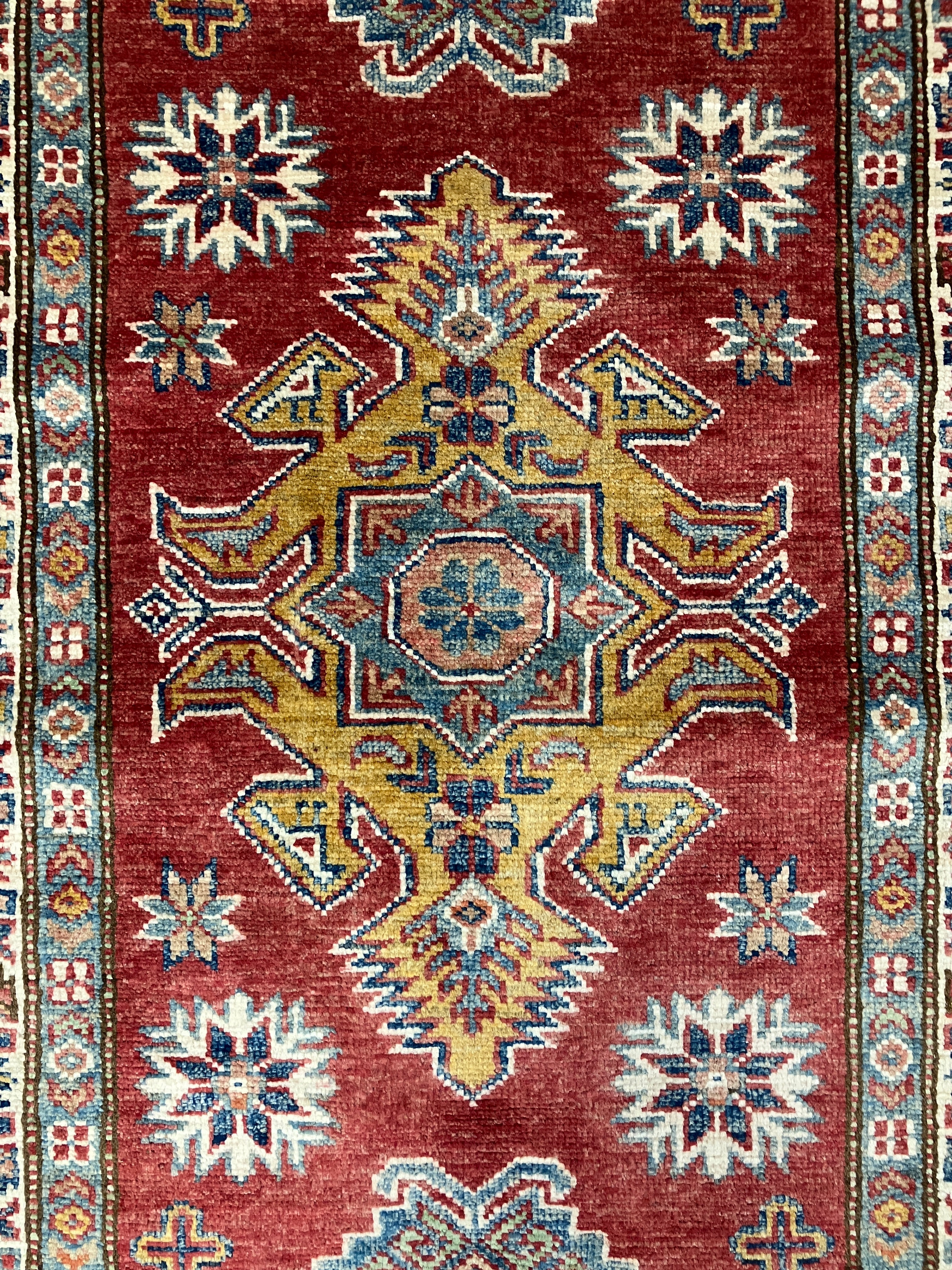 Super Kazak Runner - 2' 07" x 8' 06" - Red Multicolor - Hand Knotted Wool Traditional Classic Kazak Runner