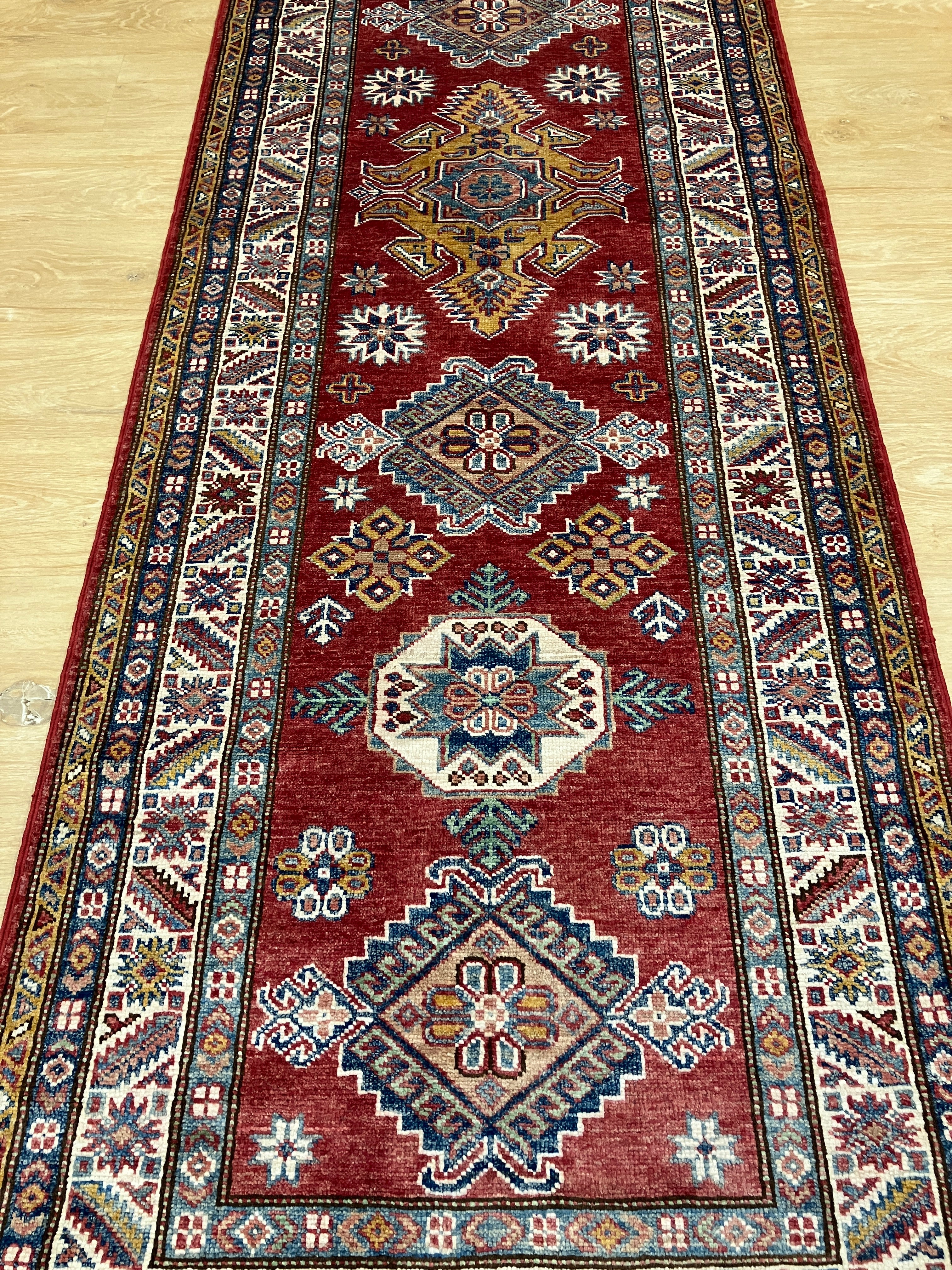 Super Kazak Runner - 2' 07" x 8' 06" - Red Multicolor - Hand Knotted Wool Traditional Classic Kazak Runner