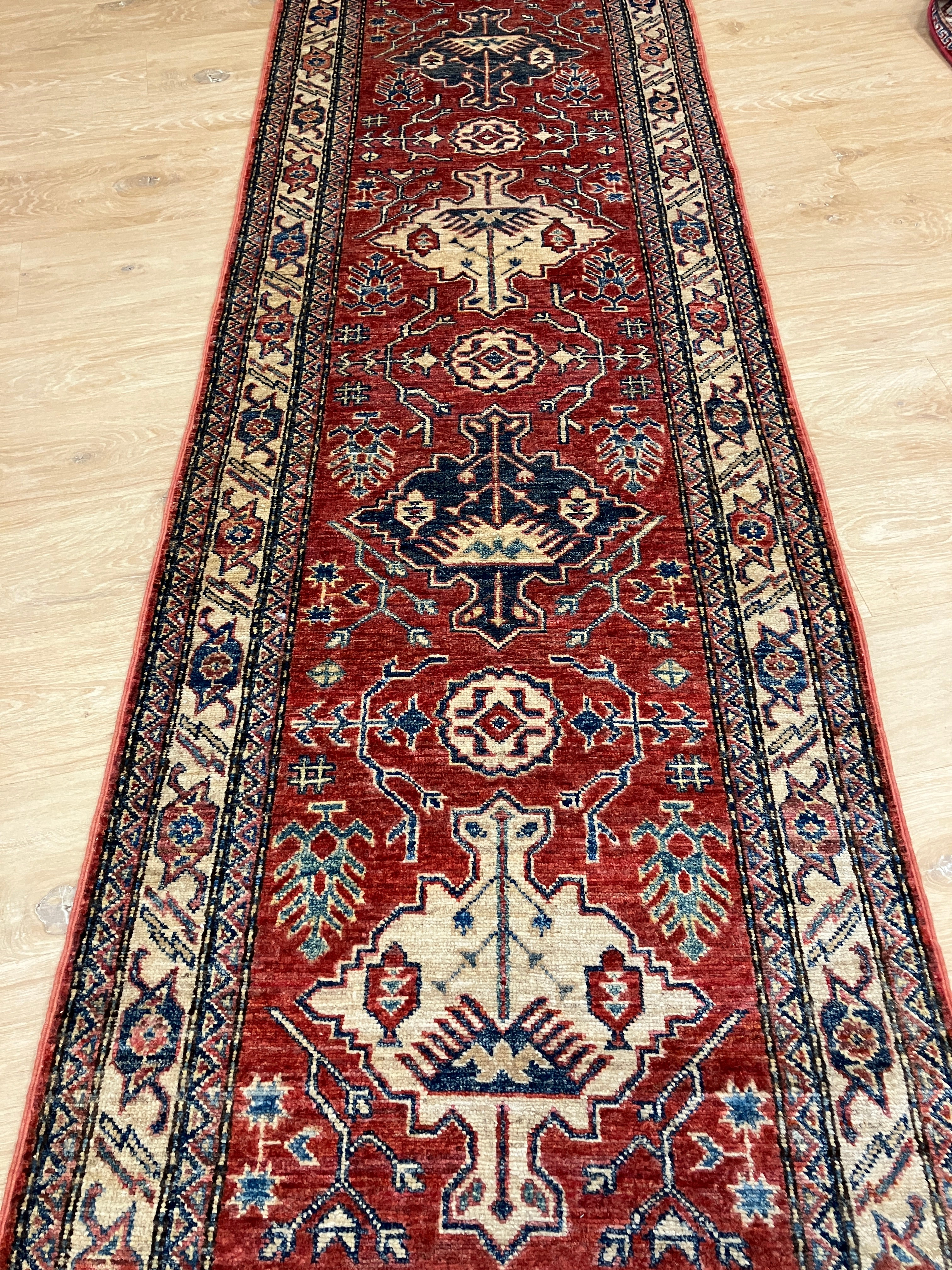 Super Kazak Runner - 2' 06" x 9' 02" -Red Multicolor - Hand Knotted Wool Traditional Classic Kazak Runner