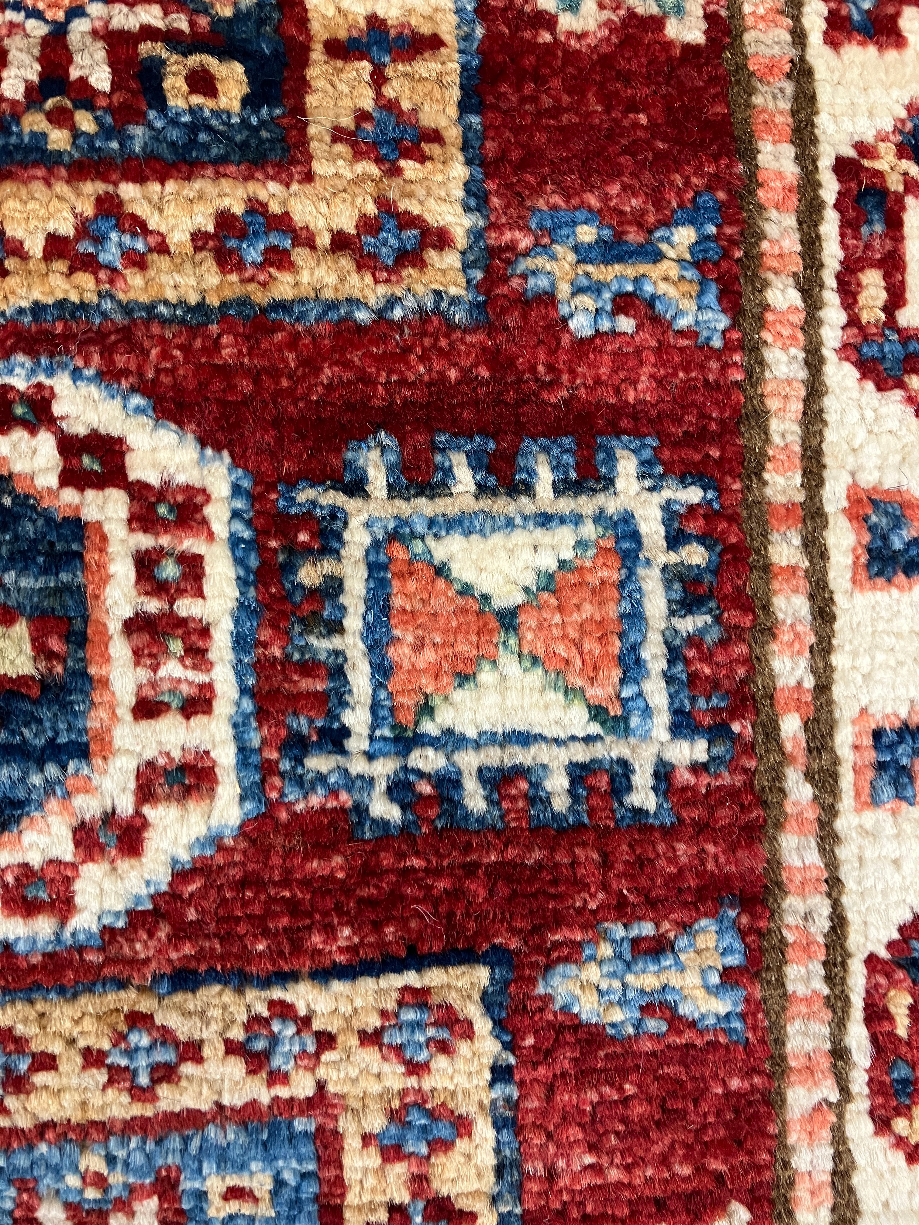 Super Kazak Runner - 2' 07" x 6' 09" -Red Multicolor - Hand Knotted Wool Traditional Classic Kazak Runner
