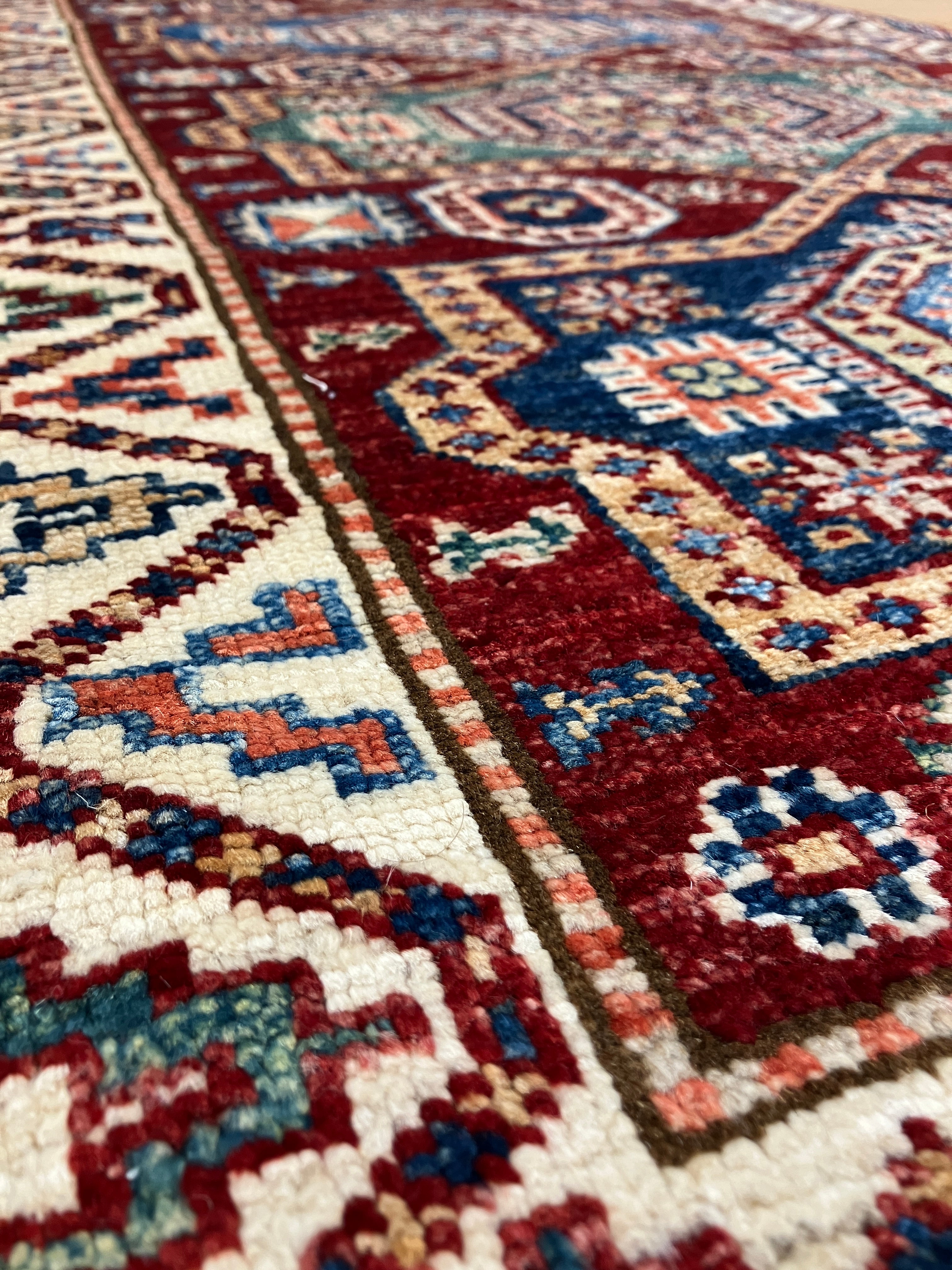 Super Kazak Runner - 2' 07" x 6' 09" -Red Multicolor - Hand Knotted Wool Traditional Classic Kazak Runner