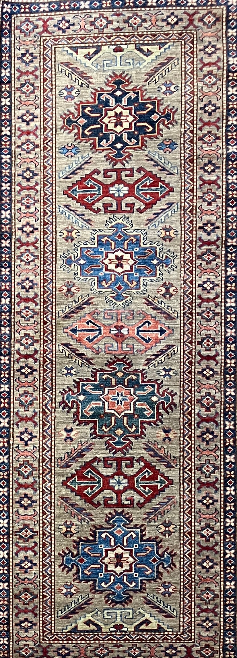 Super Kazak Runner - 2' 06" x 6' 10" - Grey Multicolor - Hand Knotted Wool Traditional Classic Kazak Runner