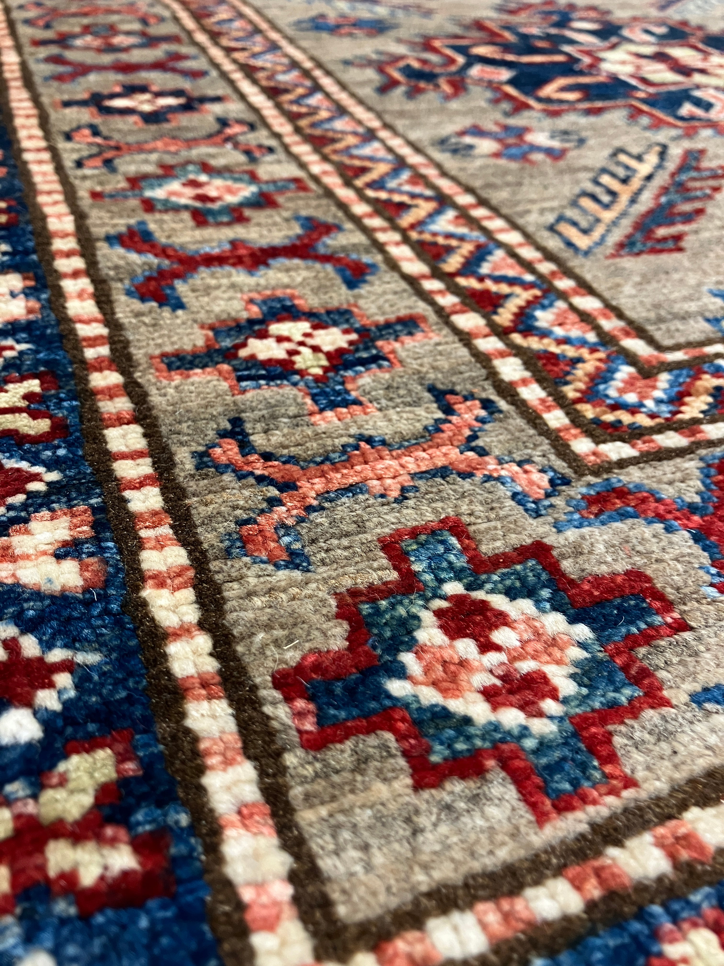 Super Kazak Runner - 2' 06" x 6' 10" - Grey Multicolor - Hand Knotted Wool Traditional Classic Kazak Runner
