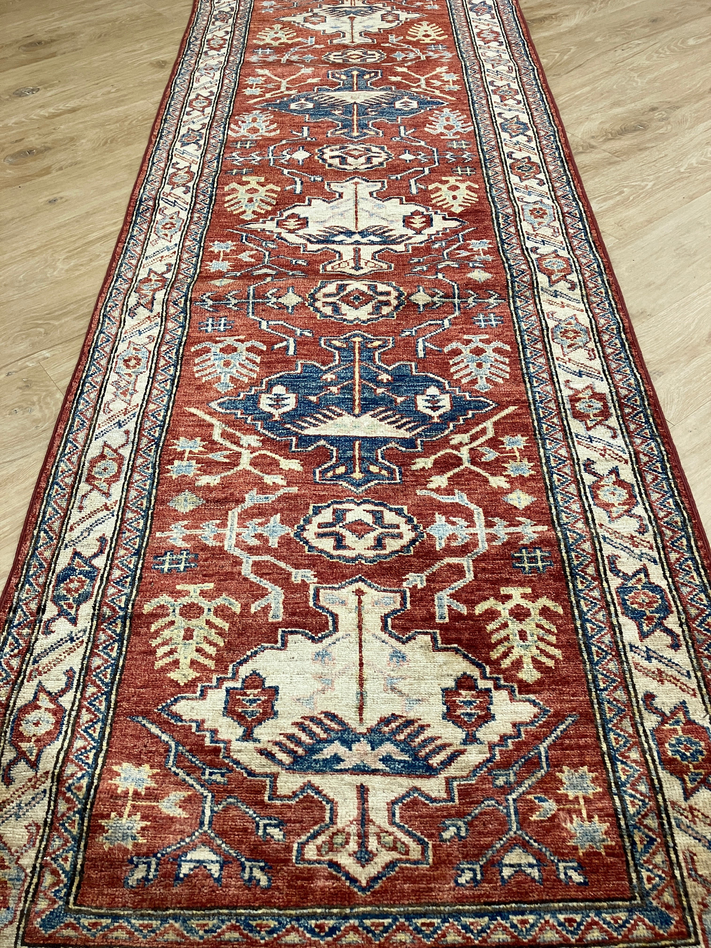 Super Kazak Runner - 3' 00" x 8' 09" - Red Multicolor - Hand Knotted Wool Traditional Classic Kazak Runner