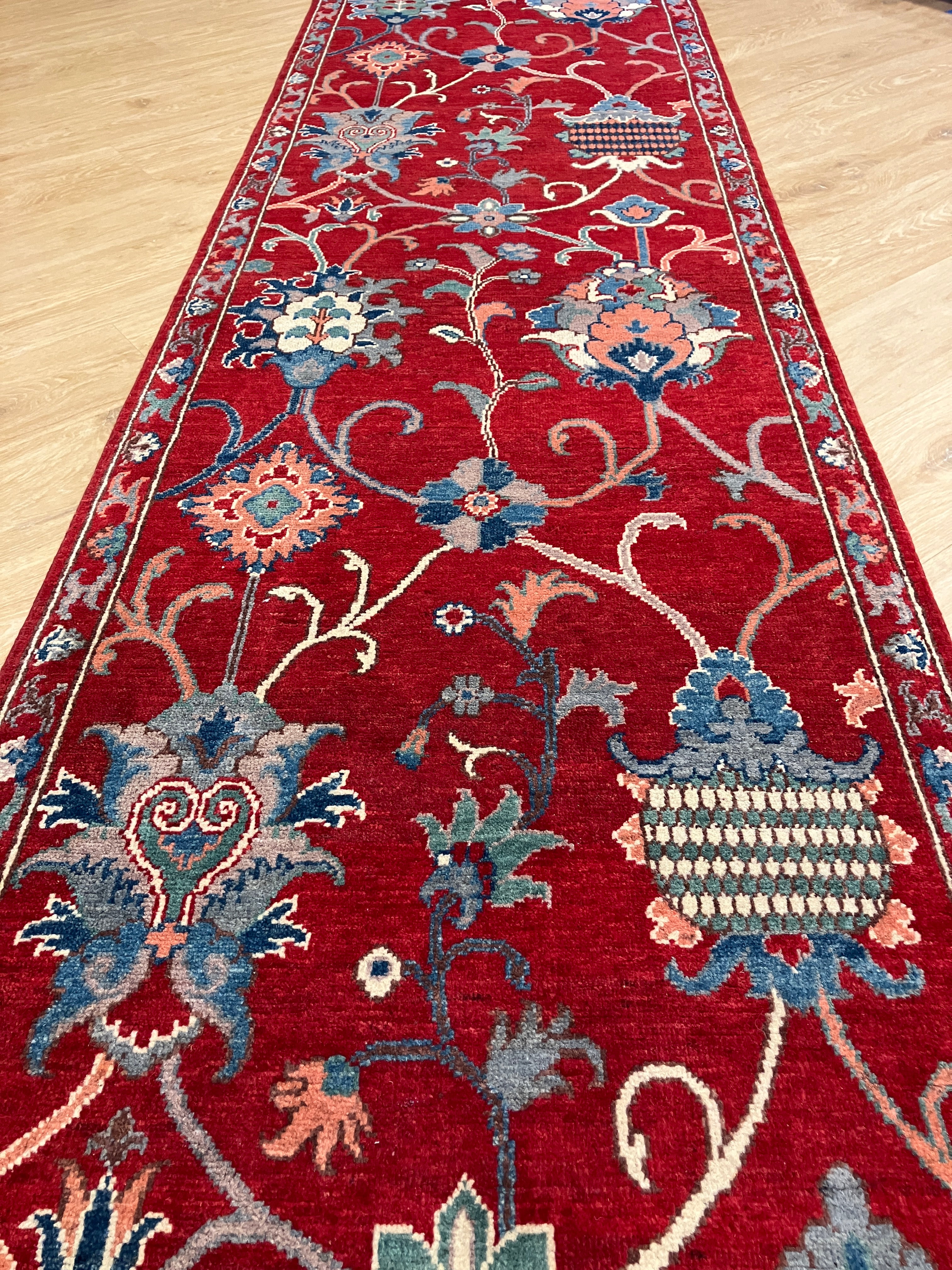 Floral Kazak Runner - 2' 08" x 9' 07" - Red Multicolor - Hand Knotted Wool Traditional Kazak Runner