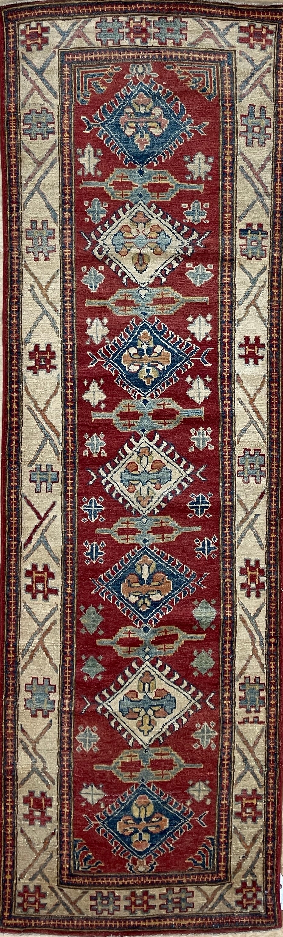 Super Kazak Runner - 2' 09" x 9' 00" - Red Multicolor - Hand Knotted Wool Traditional Classic Kazak Runner