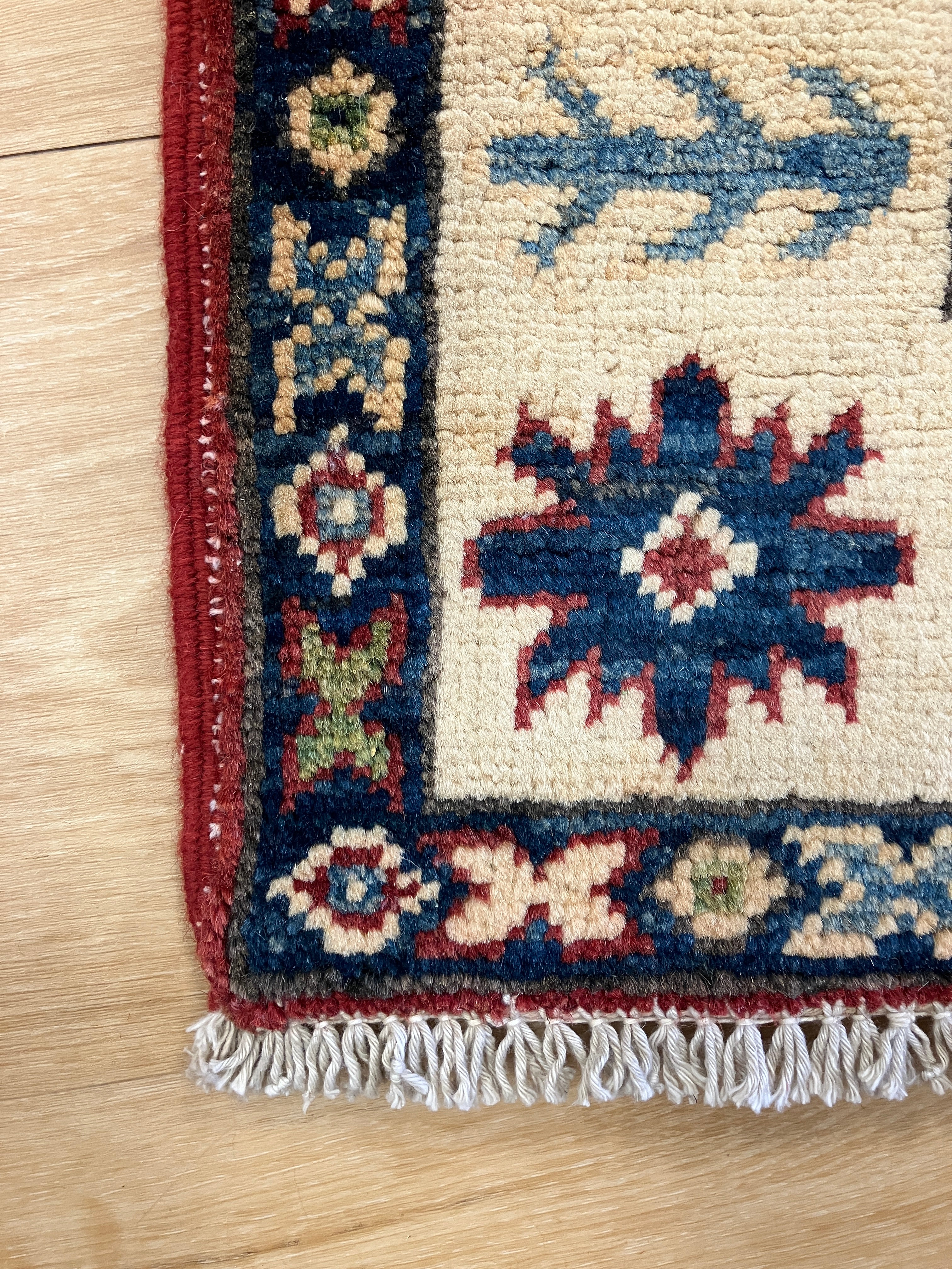 Kazak Runner - 3' 01" x 9' 08" - Red Ivory Blue - Hand Knotted Wool Traditional Classic Kazak Runner