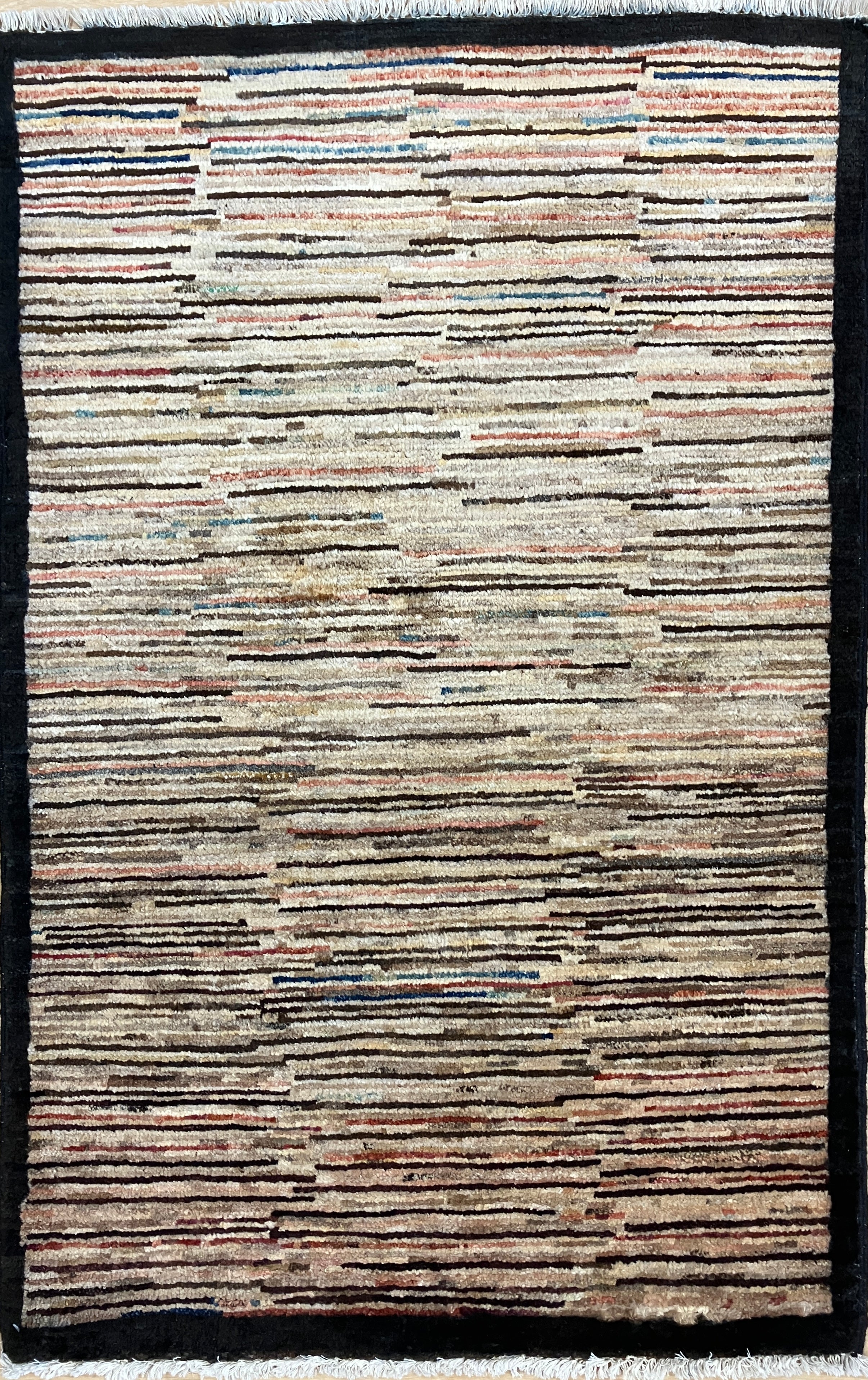 Gabbeh Kashkoli - 2' 06" x 3' 11" - Beige, Brown & Multicolor - Hand Knotted Tribal Rustic Wool Rug Mat