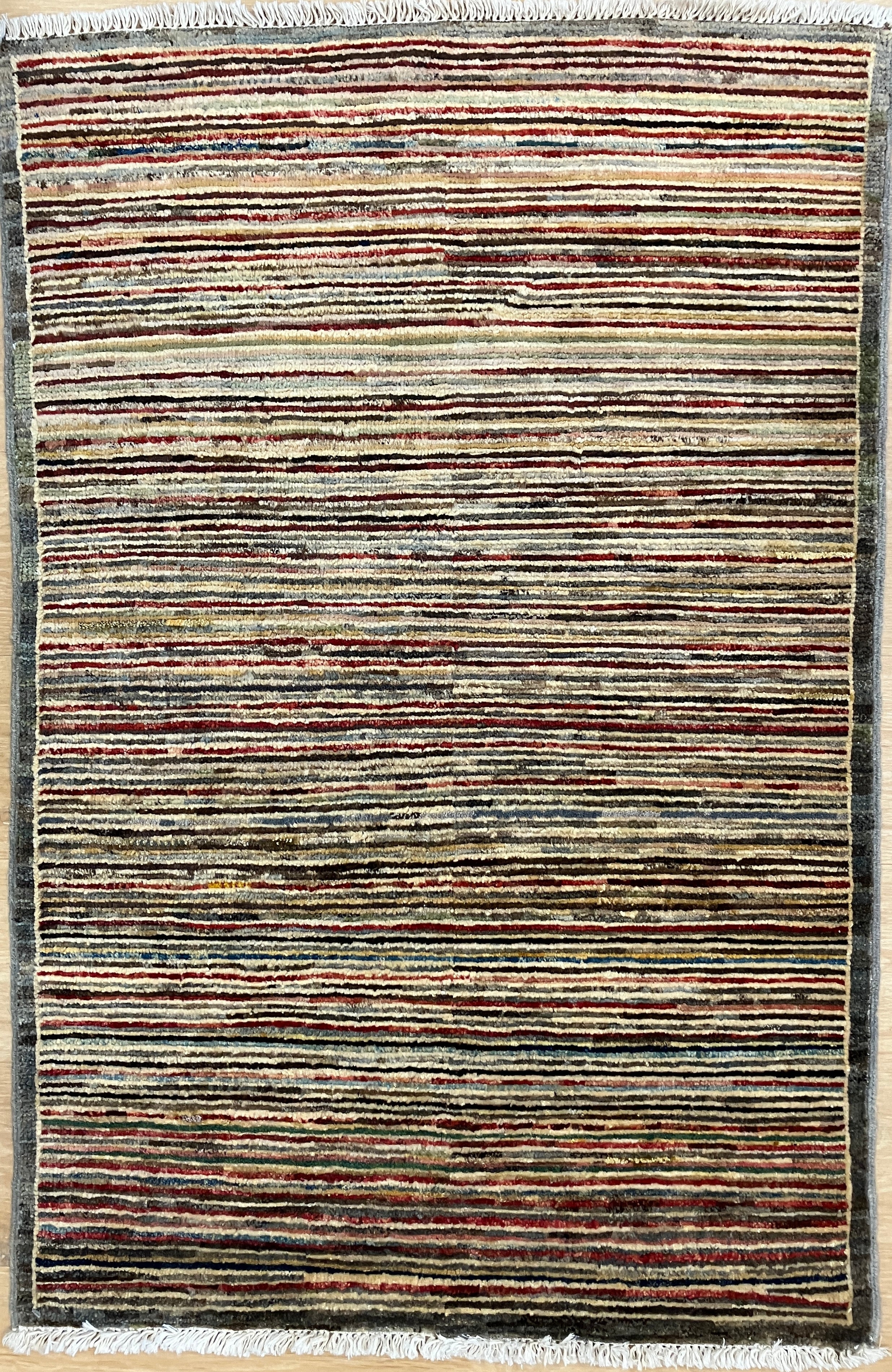 Gabbeh Kashkoli - 2' 06" x 3' 10" - Beige, Brown & Multicolor - Hand Knotted Tribal Rustic Wool Rug Mat