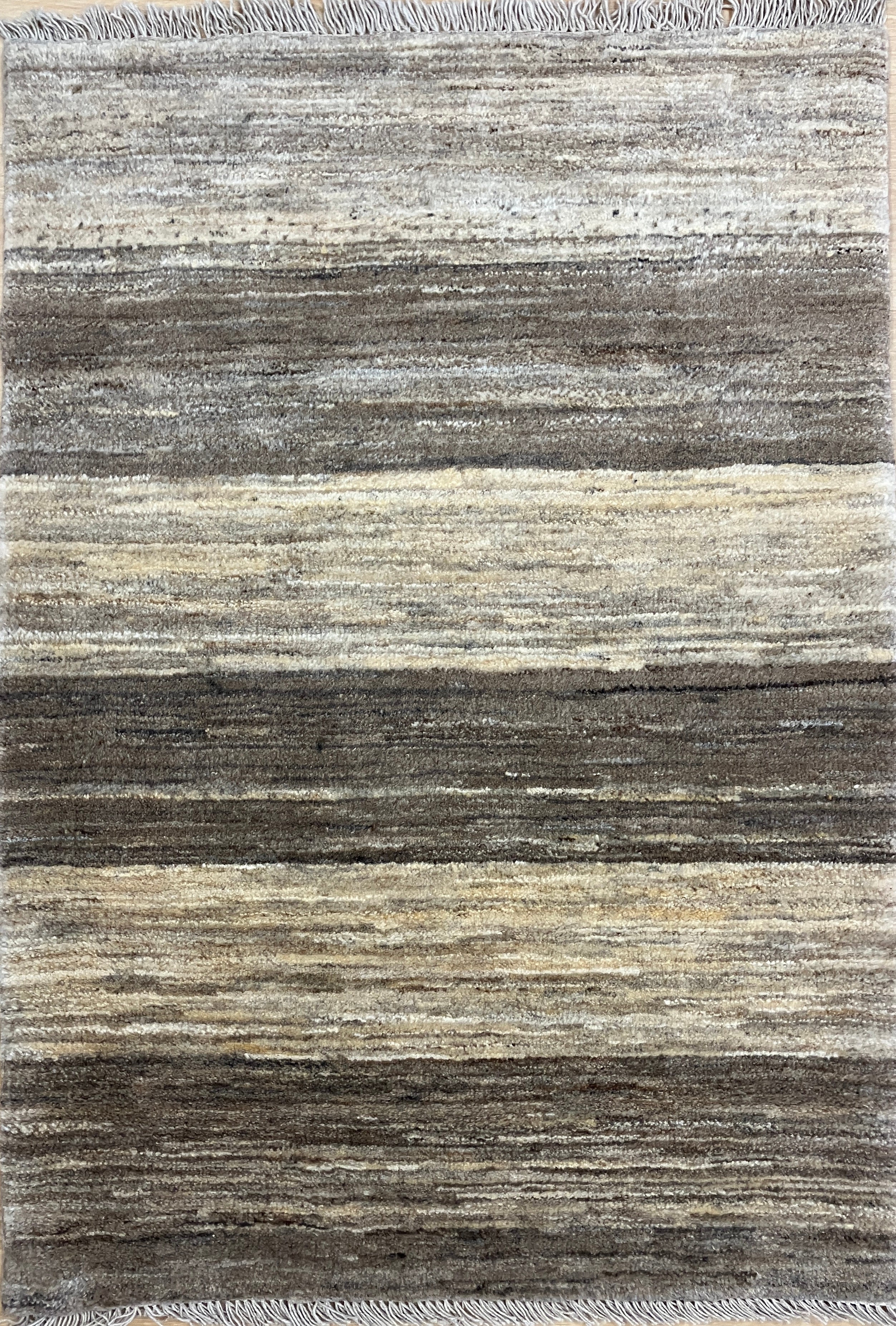 Gabbeh Zollanvari Persian - 2' 10" x 3' 10" - Beige, Brown & Grey - Hand Knotted Tribal Rustic Persian Wool Rug Mat