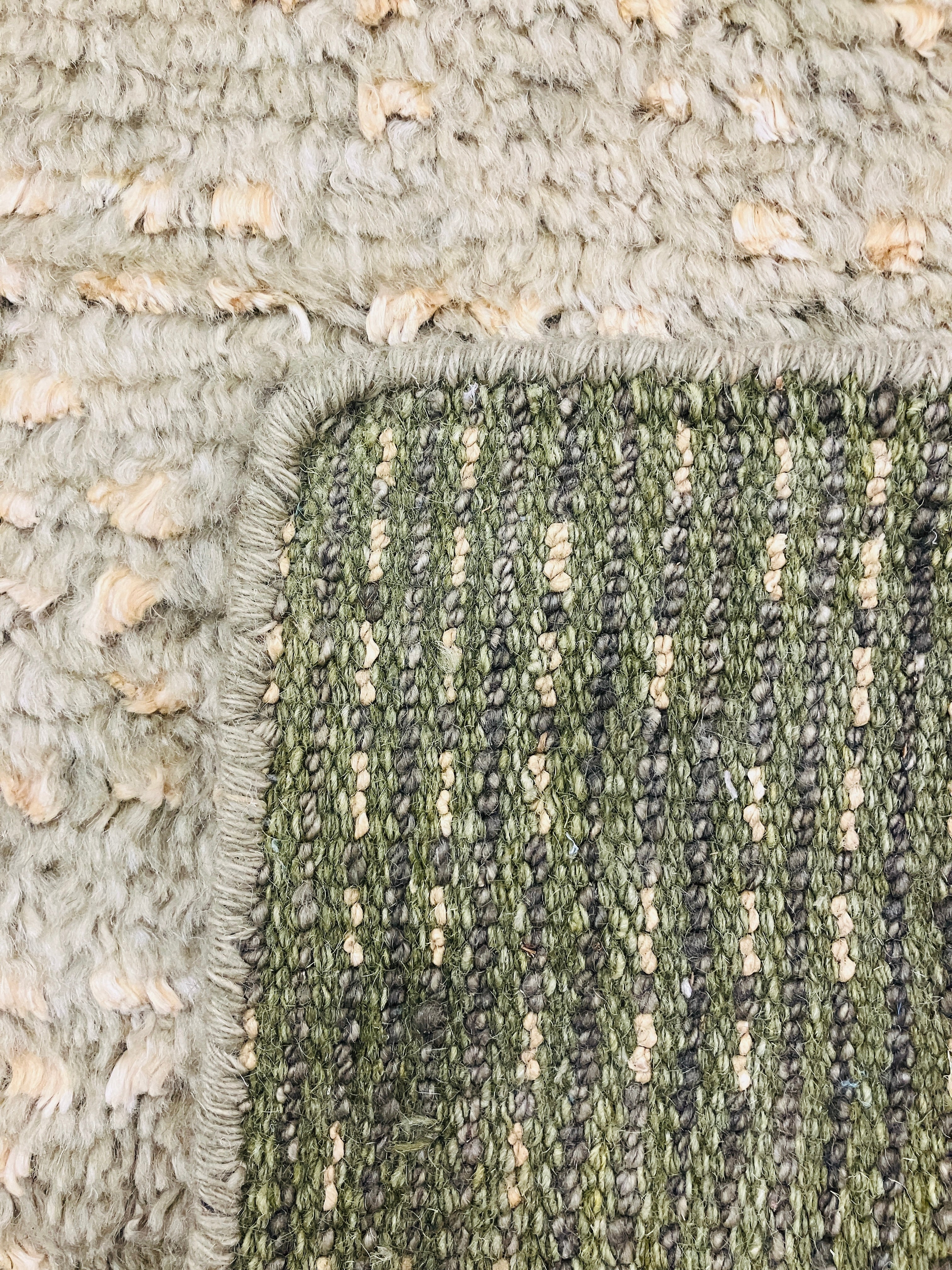Moroccan Dots Wool Shag Rug - 5' 01" x 7' 10" - Green & Gold - Hand Knotted Wool Tribal Boho Rustic Shag Rug