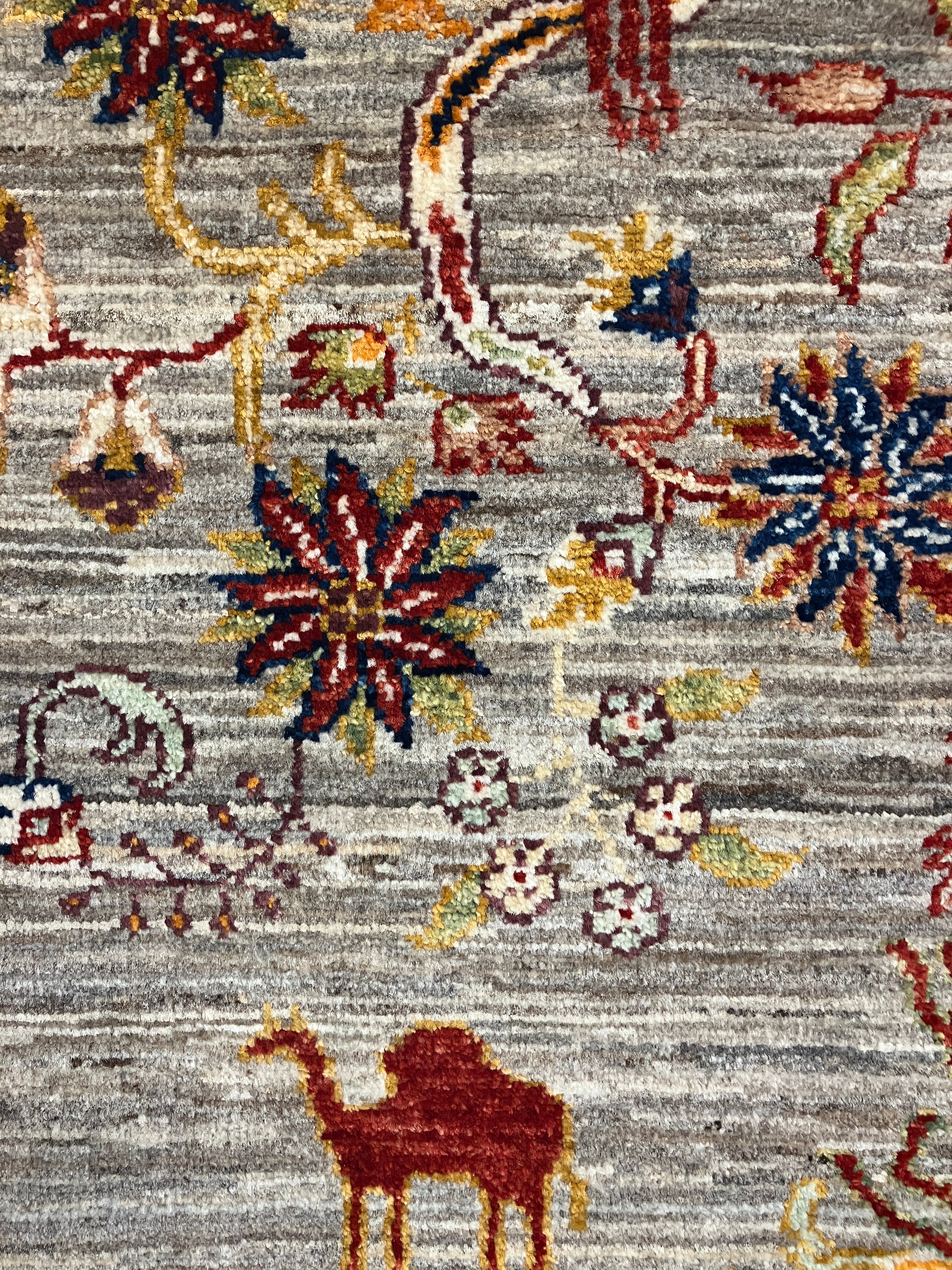 Ziegler Tree of Life Animal Scene - 3' 05" x 5' 00" - Grey with Multicolor Animal Garden Scene - Hand Knotted Classic Wool Rug