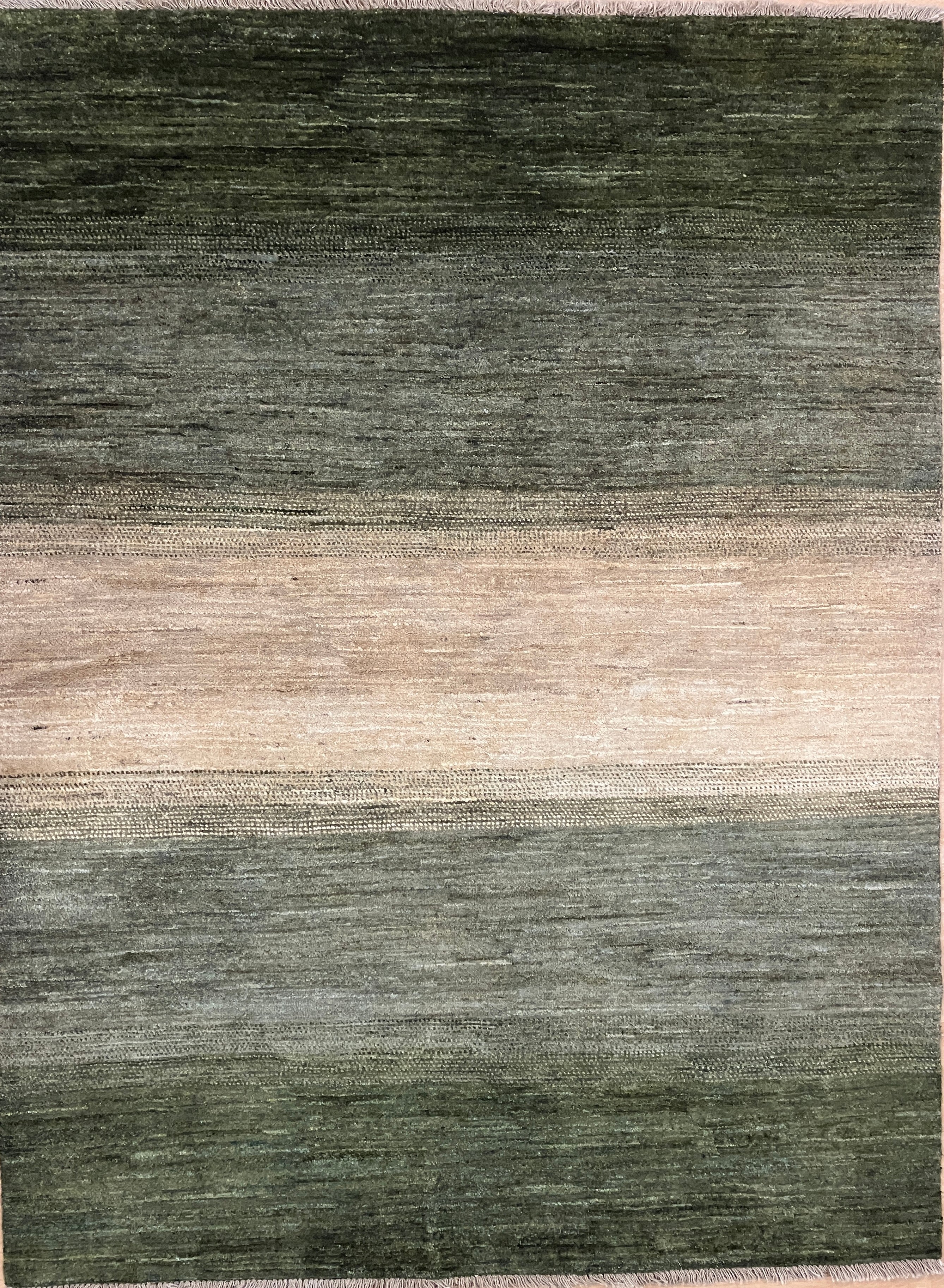 Gabbeh Kashkoli - 4' 11" x 6' 07" - Green & Beige - Hand Knotted Tribal Rustic Wool Rug