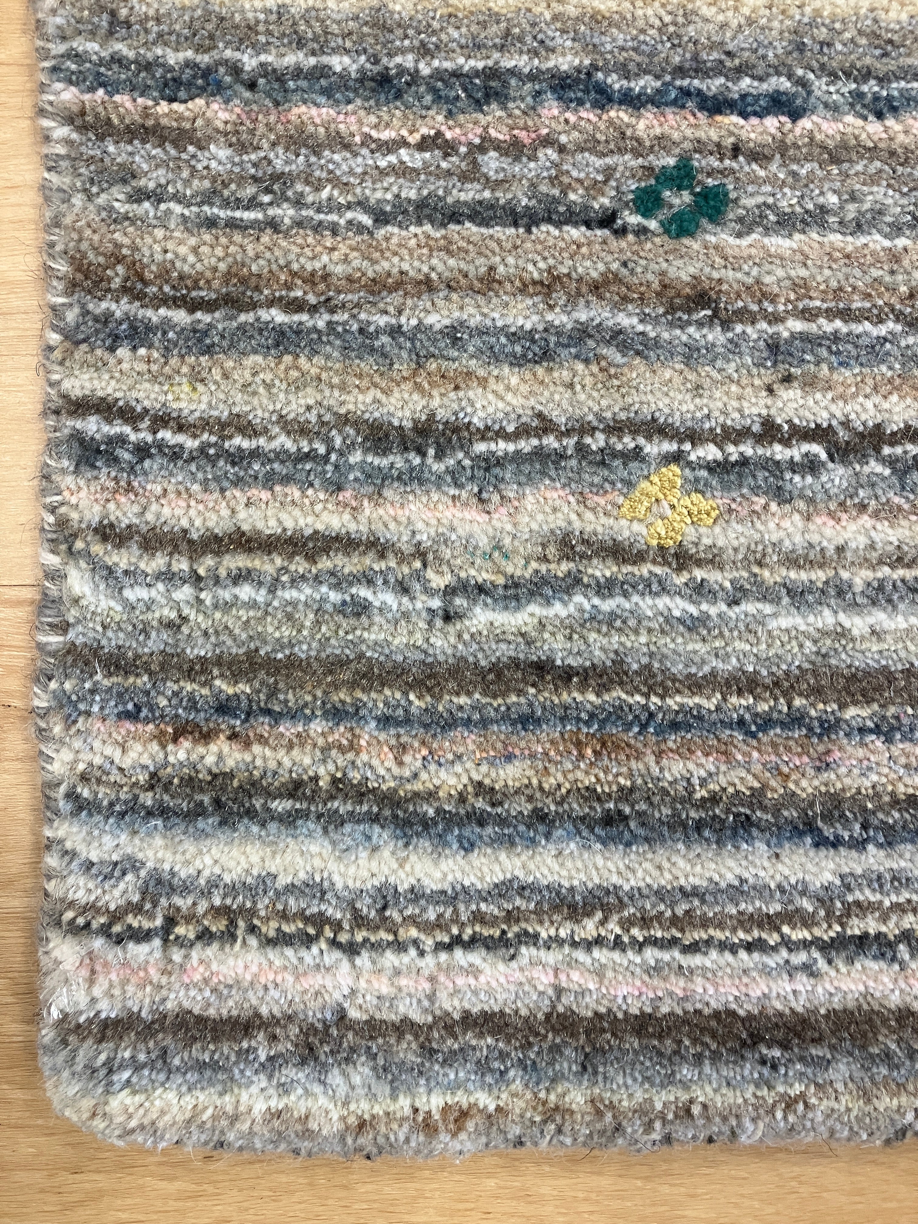 Gabbeh - 5' 00" x 7' 10" - Beige Earthy Multicolor Stripes - Hand Knotted Tribal Rustic Wool Rug