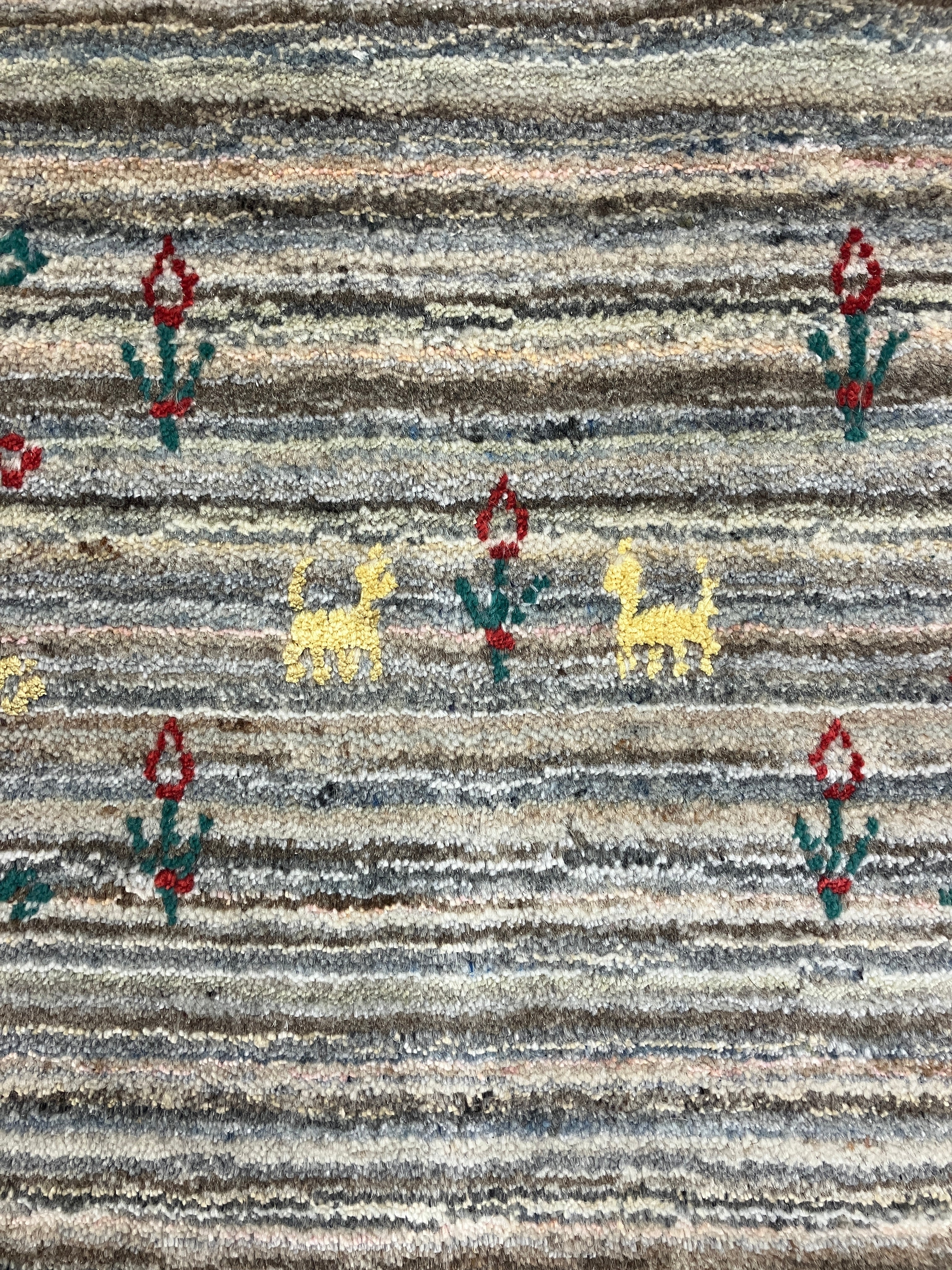 Gabbeh - 5' 00" x 7' 10" - Beige Earthy Multicolor Stripes - Hand Knotted Tribal Rustic Wool Rug